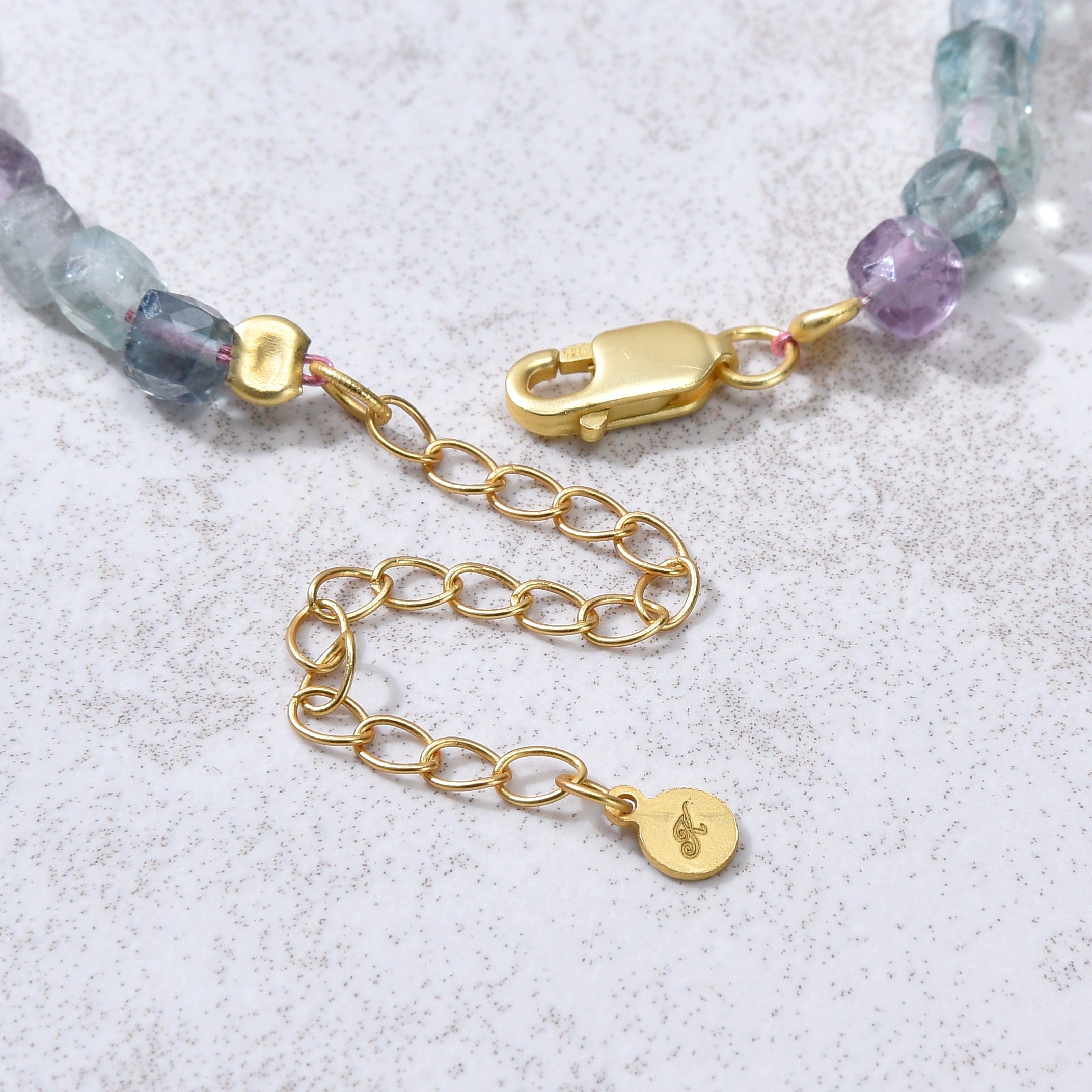 KALIFANO Gemstone Jewelry Natural Fluorite Faceted 4mm Barrel Bracelet with Sterling Silver Extender B4-16G-FL