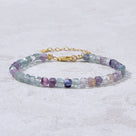 Natural Fluorite Faceted 4mm Barrel Bracelet with Sterling Silver Extender