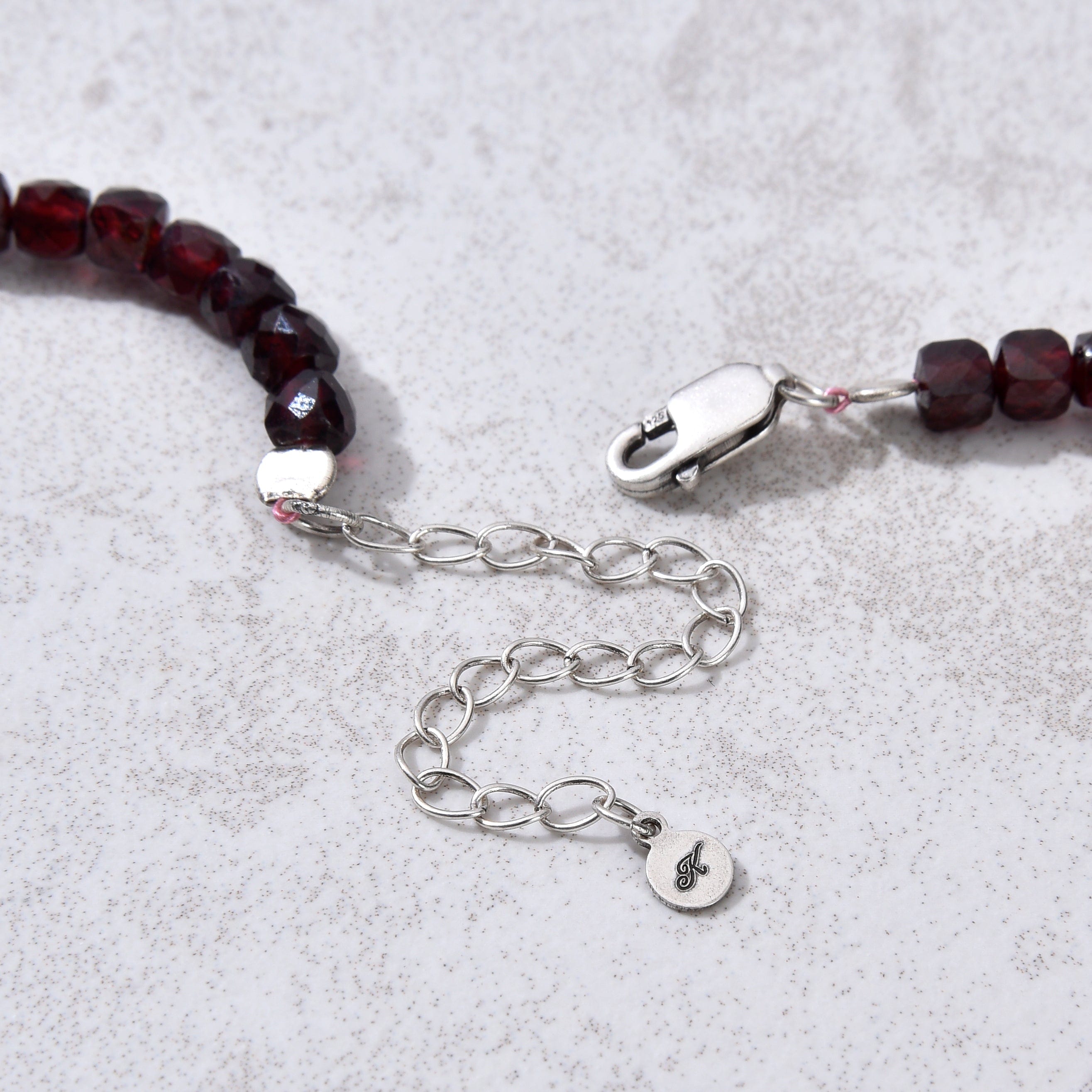 KALIFANO Gemstone Jewelry Natural Garnet Faceted 4mm Barrel 16" Necklace with Sterling Silver Extender N4-41S-GA