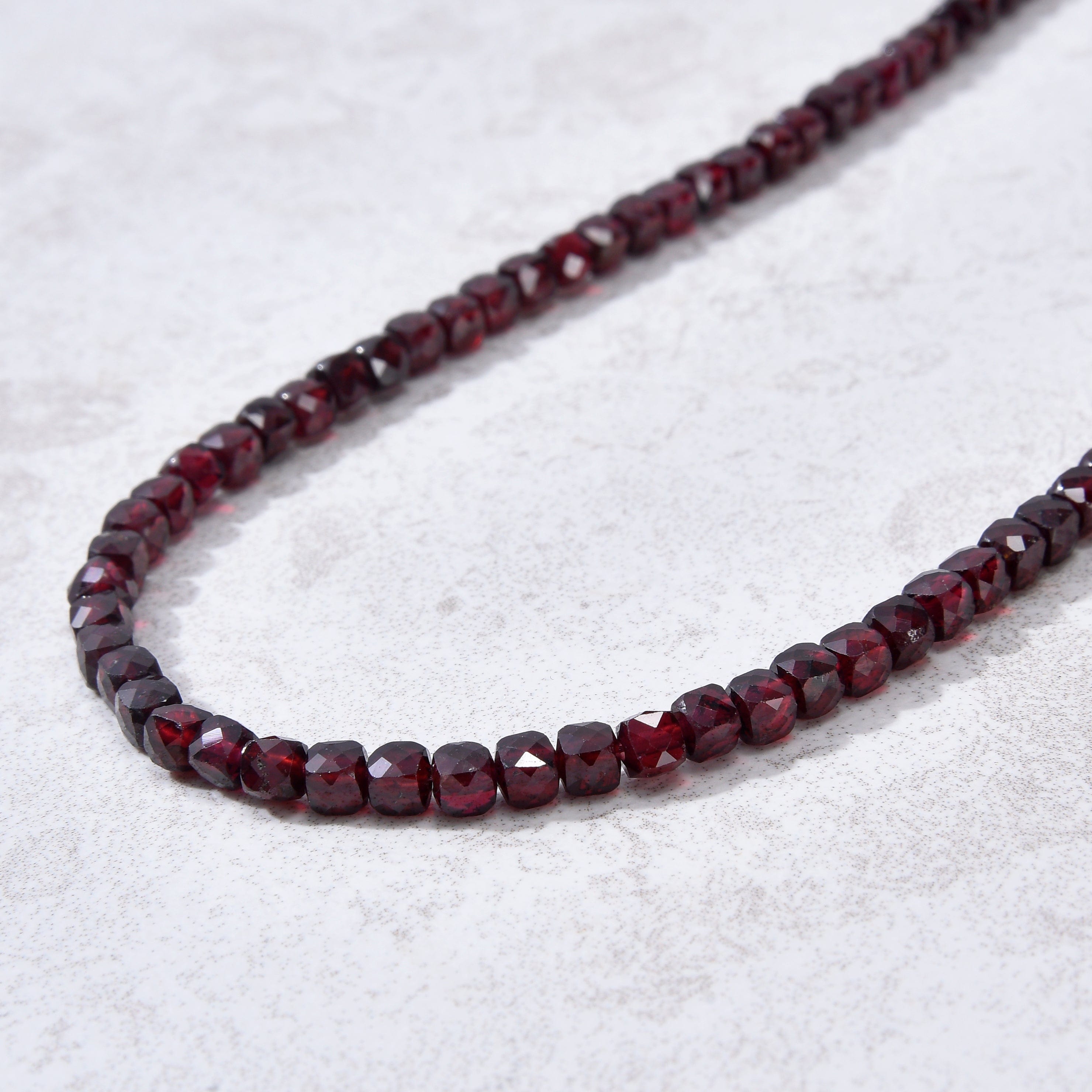KALIFANO Gemstone Jewelry Natural Garnet Faceted 4mm Barrel 16" Necklace with Sterling Silver Extender N4-41S-GA