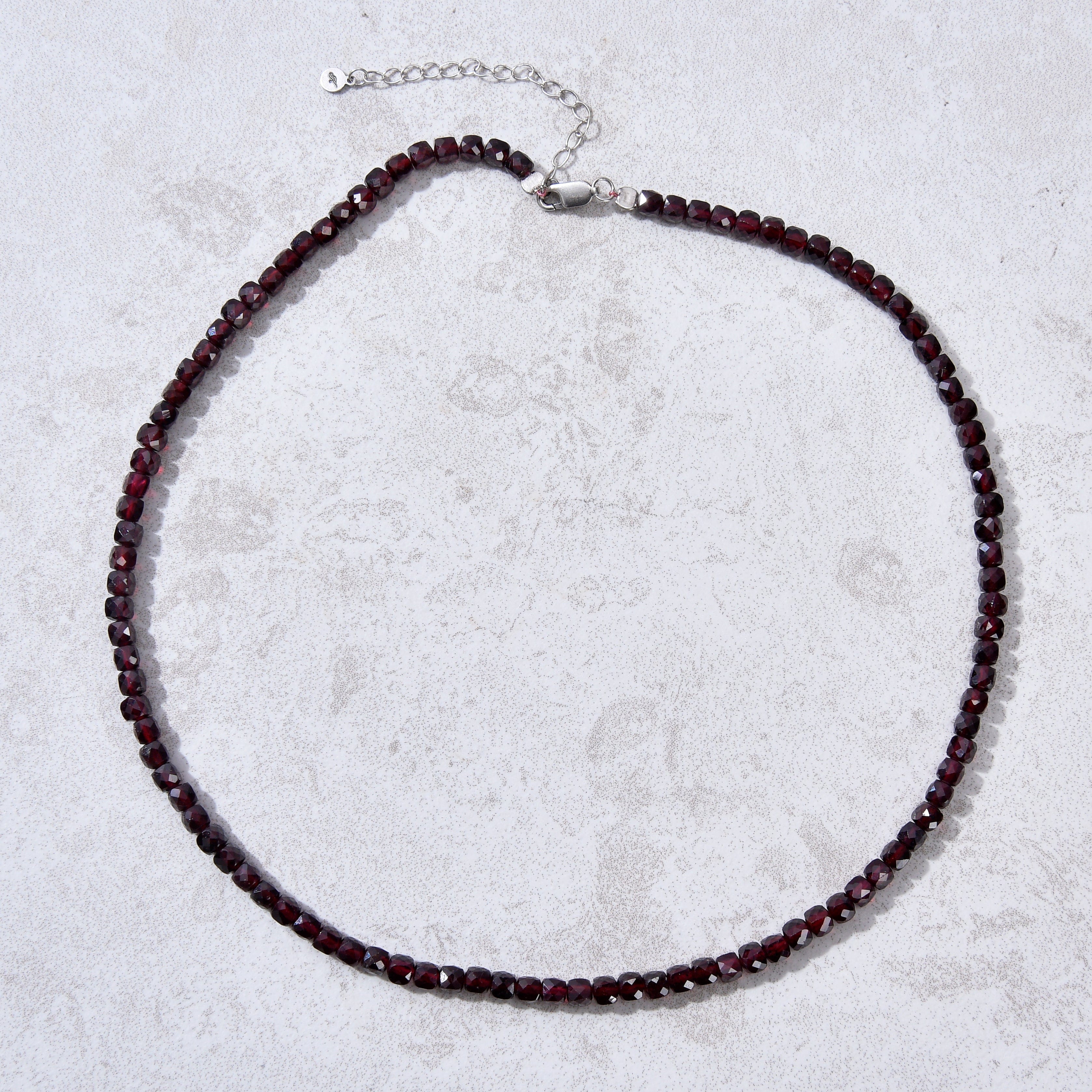KALIFANO Gemstone Jewelry Natural Garnet Faceted 4mm Barrel 16" Necklace with Sterling Silver Extender N4-41S-GA