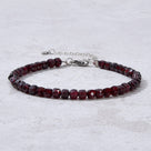 Natural Garnet Faceted 4mm Barrel Bracelet with Sterling Silver Extender
