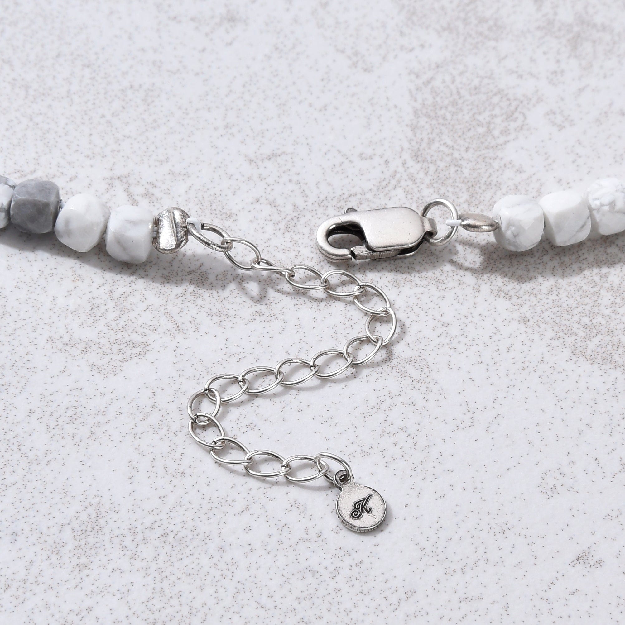 KALIFANO Gemstone Jewelry Natural Howlite Faceted 4mm Barrel 16" Necklace with Sterling Silver Extender N4-41S-HT
