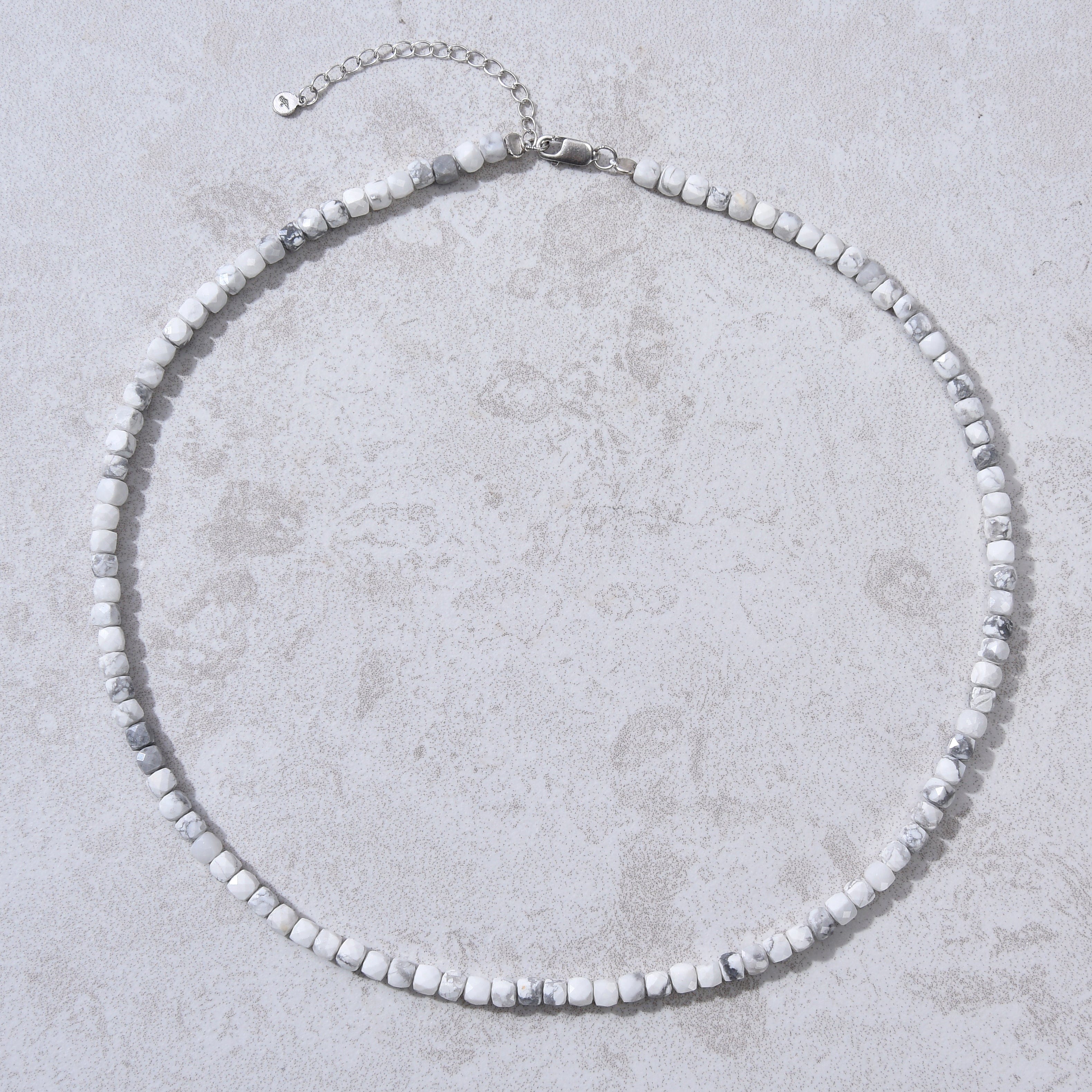 KALIFANO Gemstone Jewelry Natural Howlite Faceted 4mm Barrel 16" Necklace with Sterling Silver Extender N4-41S-HT
