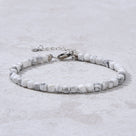 Natural Howlite Faceted 4mm Barrel Bracelet with Sterling Silver Extender