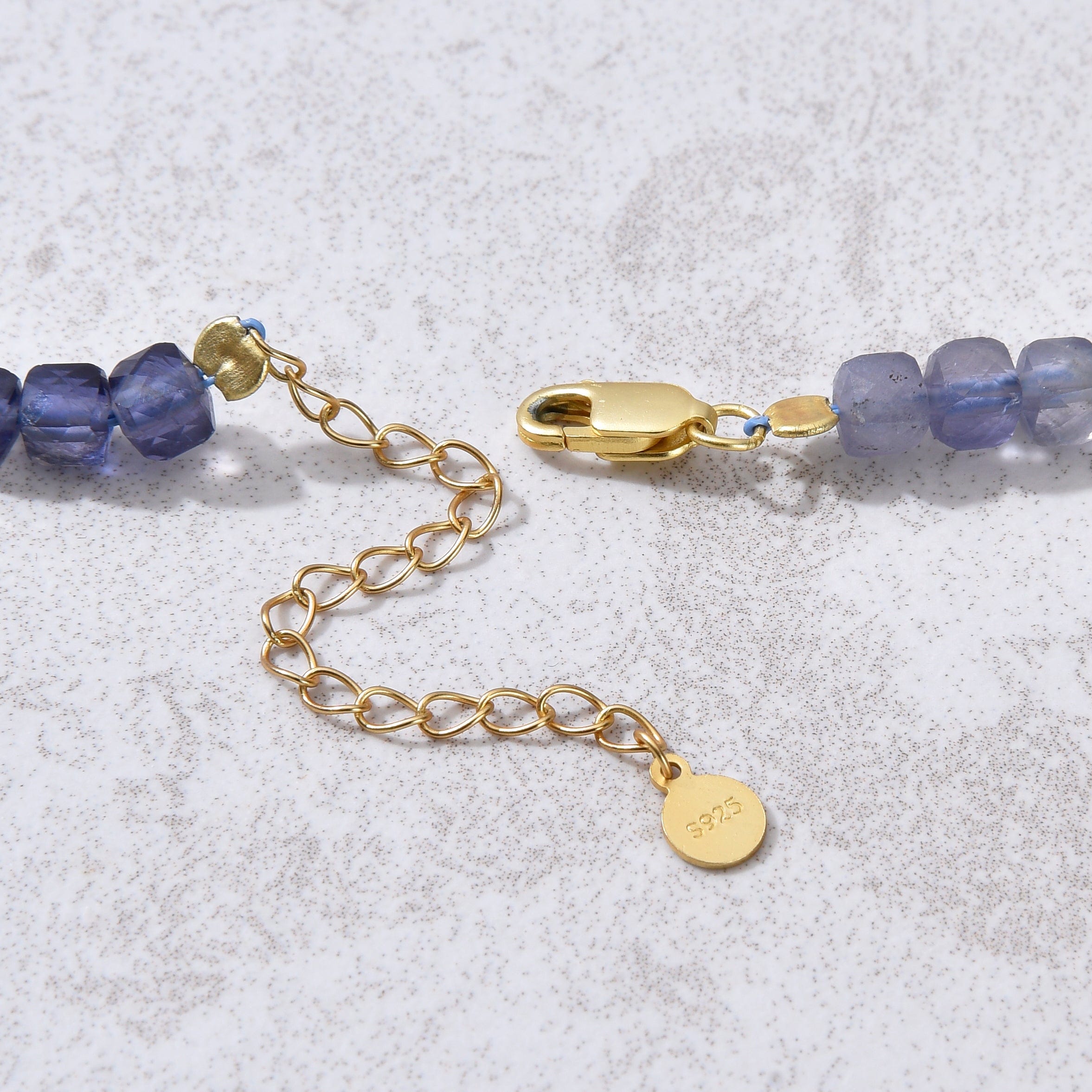 KALIFANO Gemstone Jewelry Natural Iolite Faceted 4mm Barrel 16" Necklace with Sterling Silver Extender N4-41G-IO