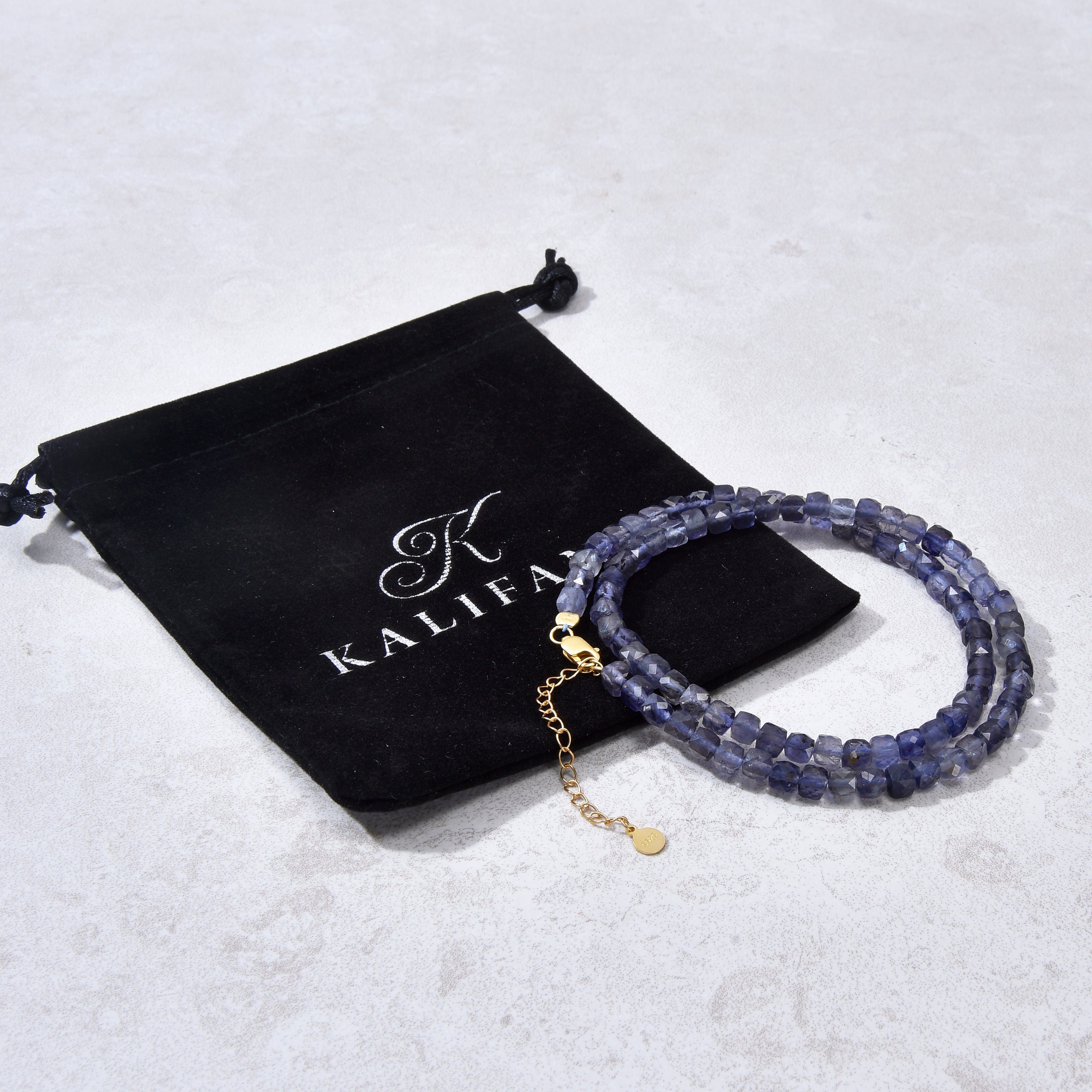 KALIFANO Gemstone Jewelry Natural Iolite Faceted 4mm Barrel 16" Necklace with Sterling Silver Extender N4-41G-IO