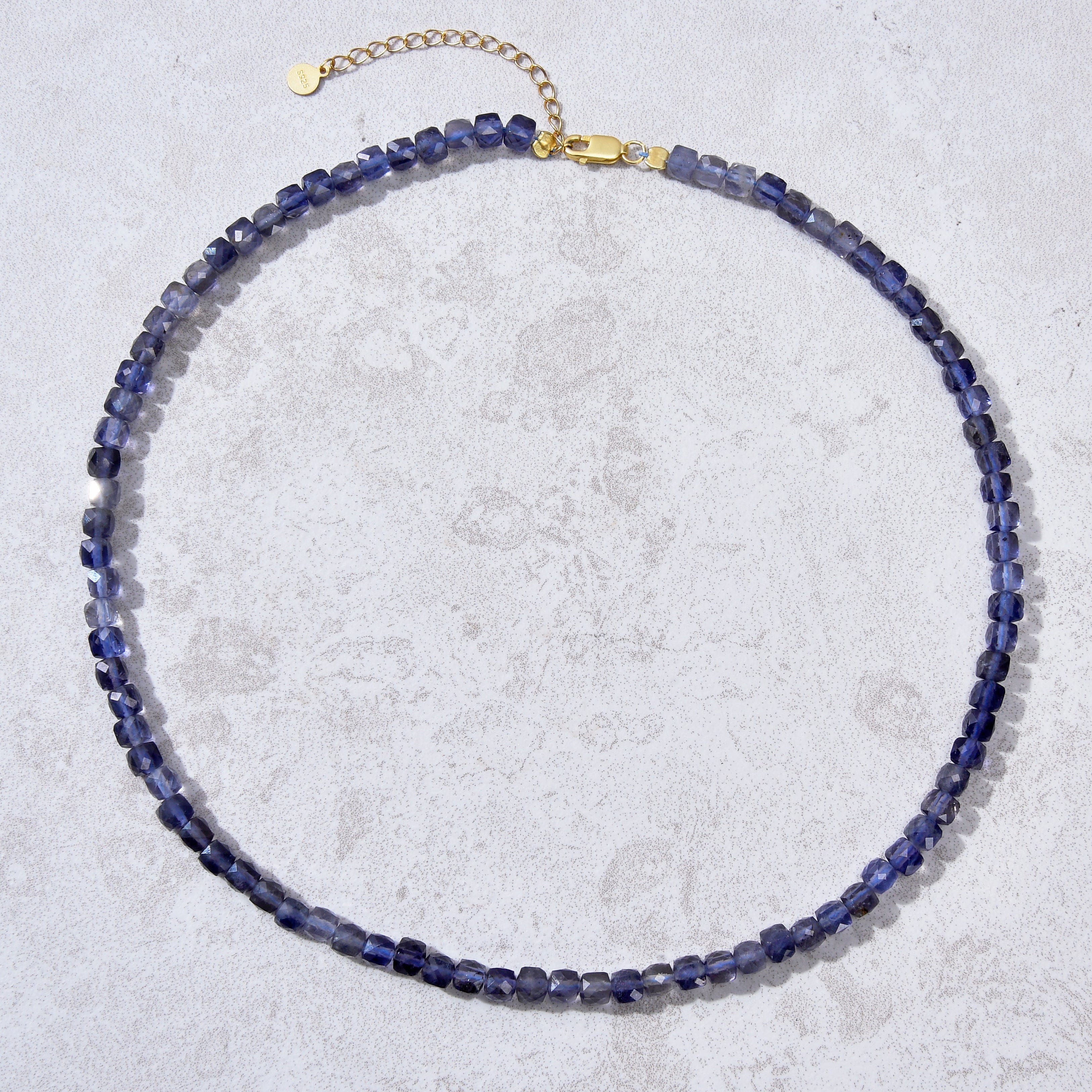 KALIFANO Gemstone Jewelry Natural Iolite Faceted 4mm Barrel 16" Necklace with Sterling Silver Extender N4-41G-IO