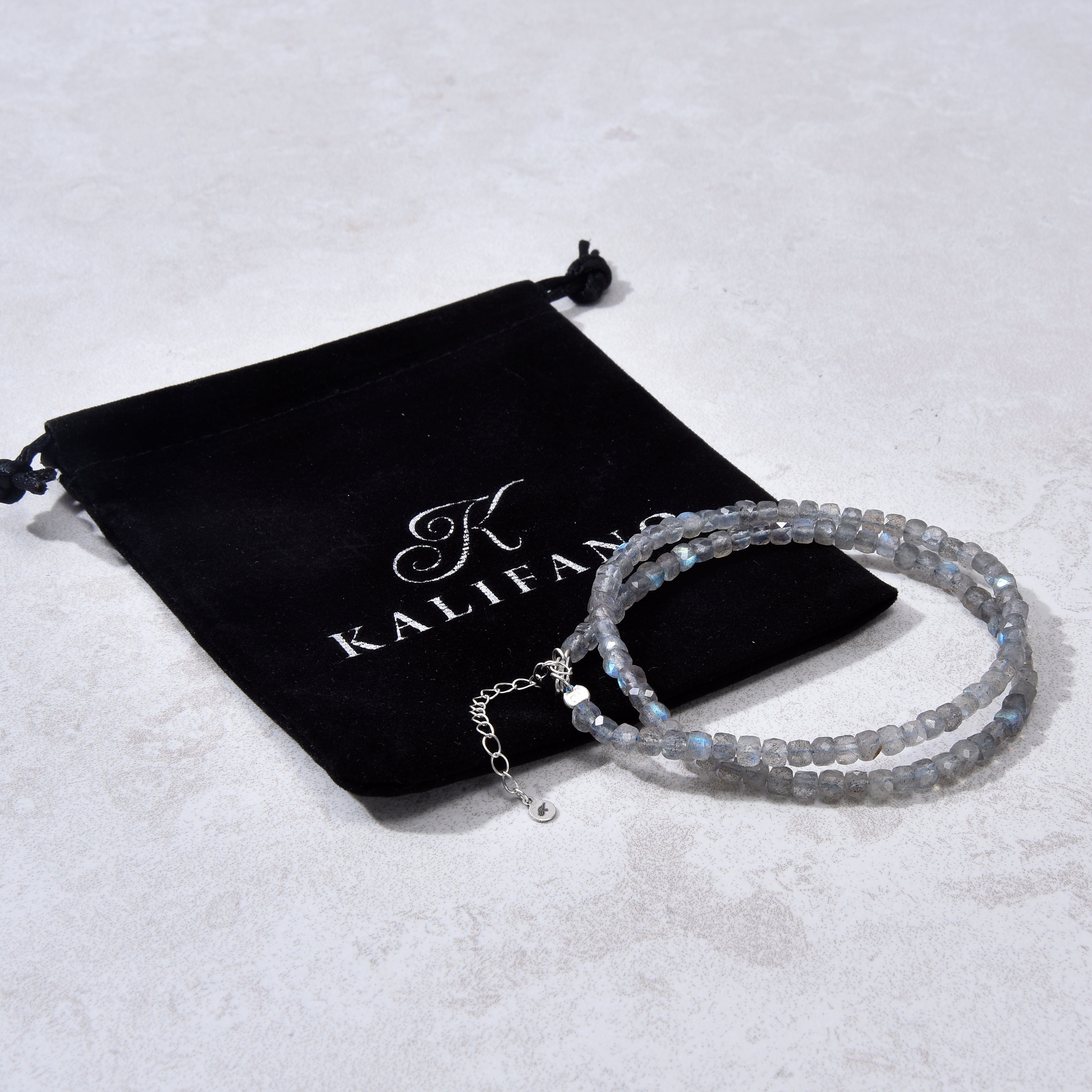KALIFANO Gemstone Jewelry Natural Labradorite Faceted 4mm Barrel 16" Necklace with Sterling Silver Extender N4-41S-LB