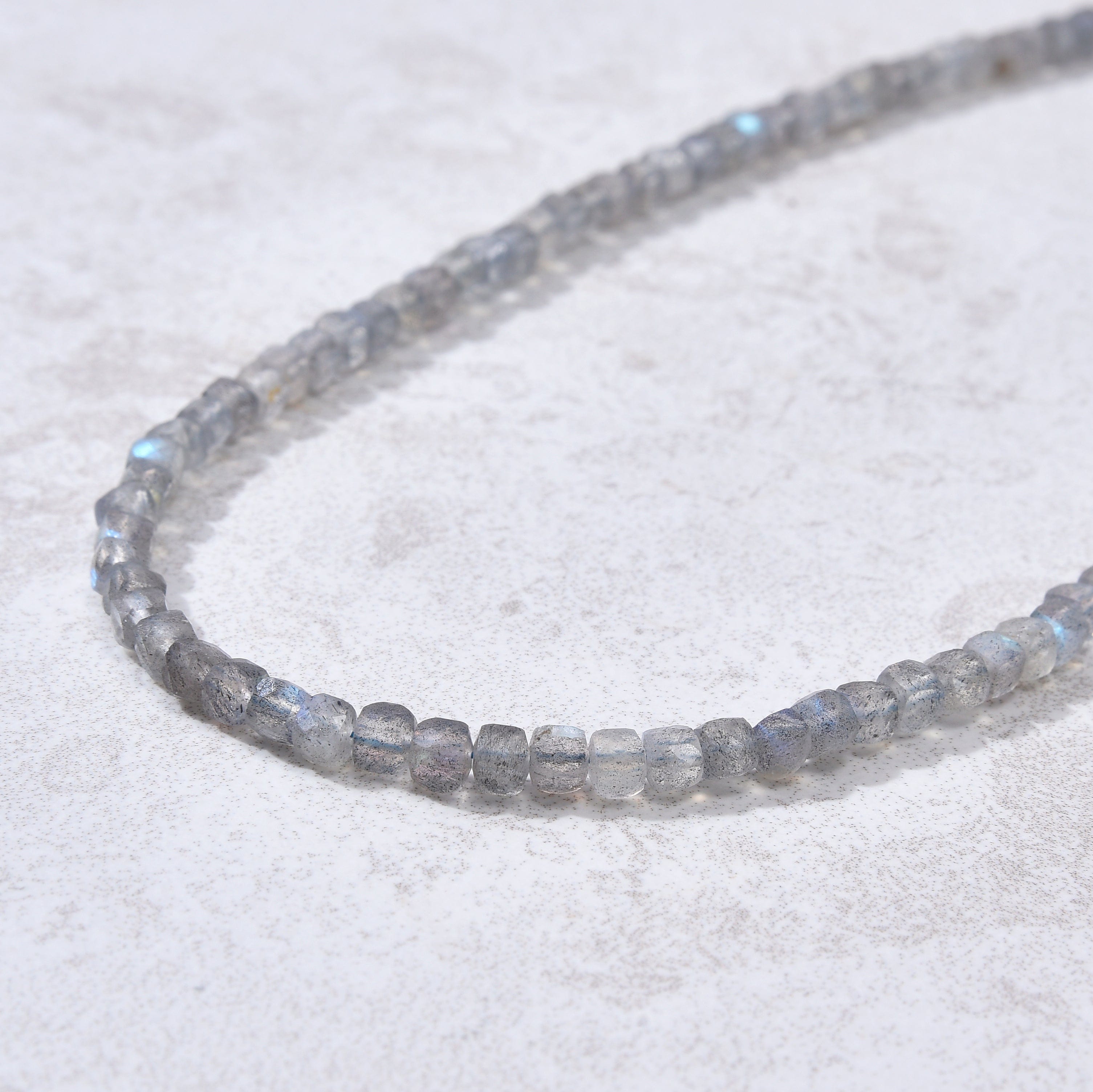 KALIFANO Gemstone Jewelry Natural Labradorite Faceted 4mm Barrel 16" Necklace with Sterling Silver Extender N4-41S-LB