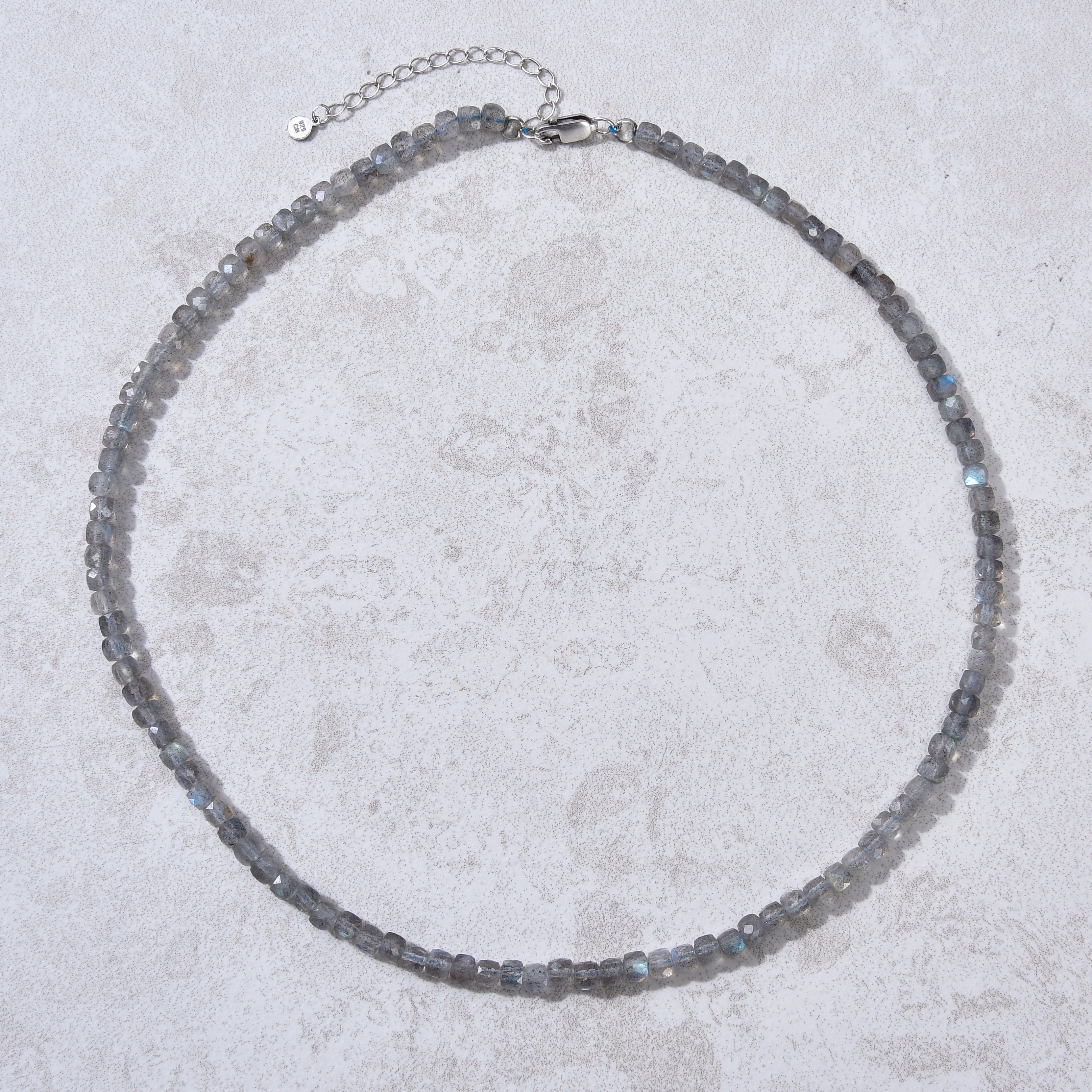 KALIFANO Gemstone Jewelry Natural Labradorite Faceted 4mm Barrel 16" Necklace with Sterling Silver Extender N4-41S-LB