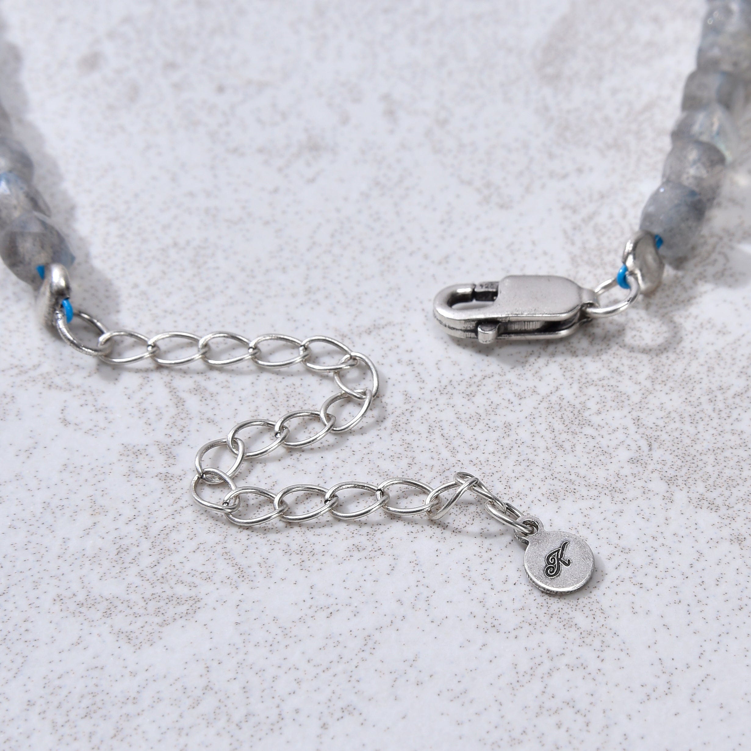 KALIFANO Gemstone Jewelry Natural Labradorite Faceted 4mm Barrel Bracelet with Sterling Silver Extender B4-16S-LB