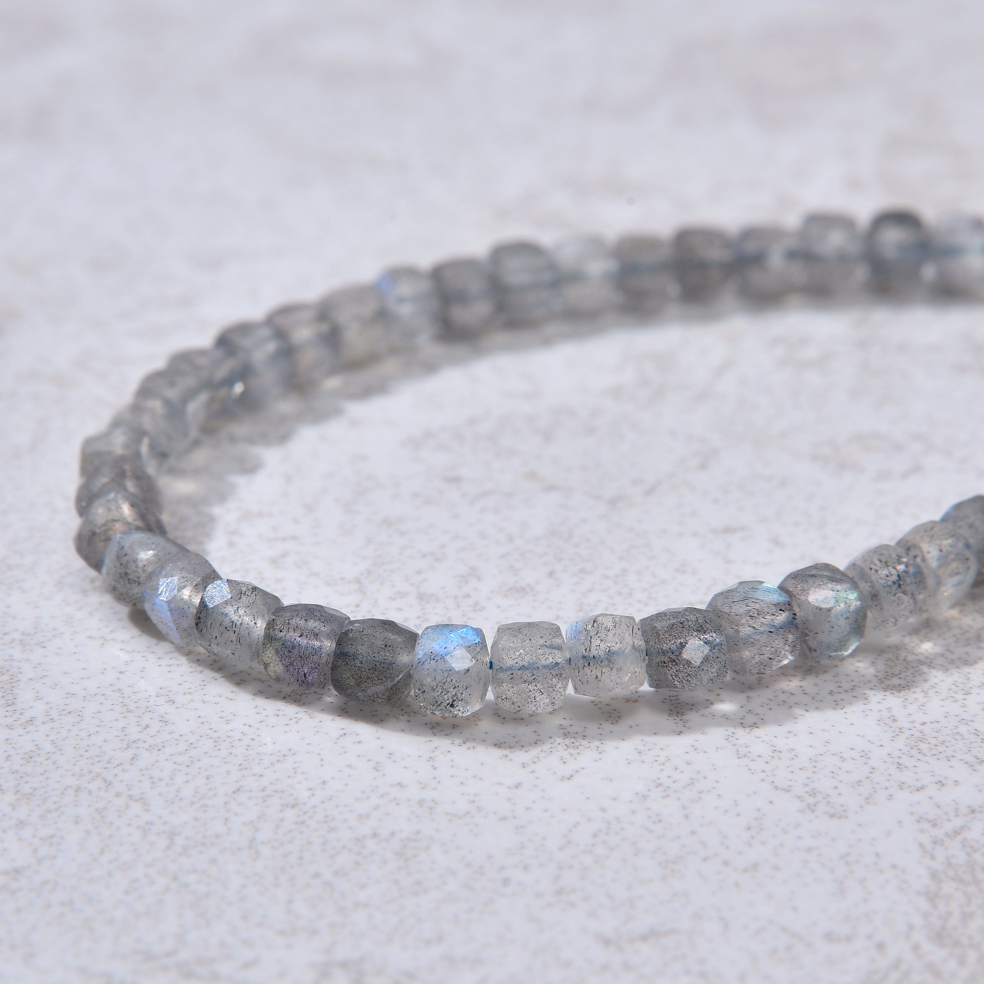 KALIFANO Gemstone Jewelry Natural Labradorite Faceted 4mm Barrel Bracelet with Sterling Silver Extender B4-16S-LB