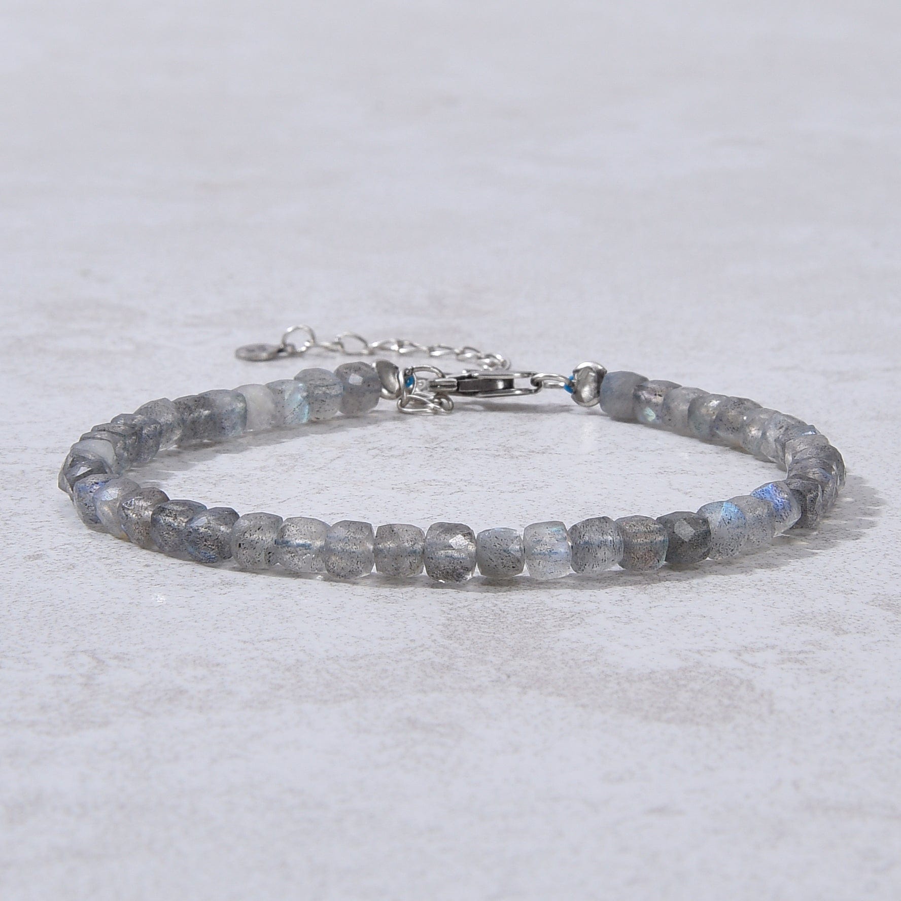 KALIFANO Gemstone Jewelry Natural Labradorite Faceted 4mm Barrel Bracelet with Sterling Silver Extender B4-16S-LB