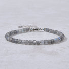 Natural Labradorite Faceted 4mm Barrel Bracelet with Sterling Silver Extender