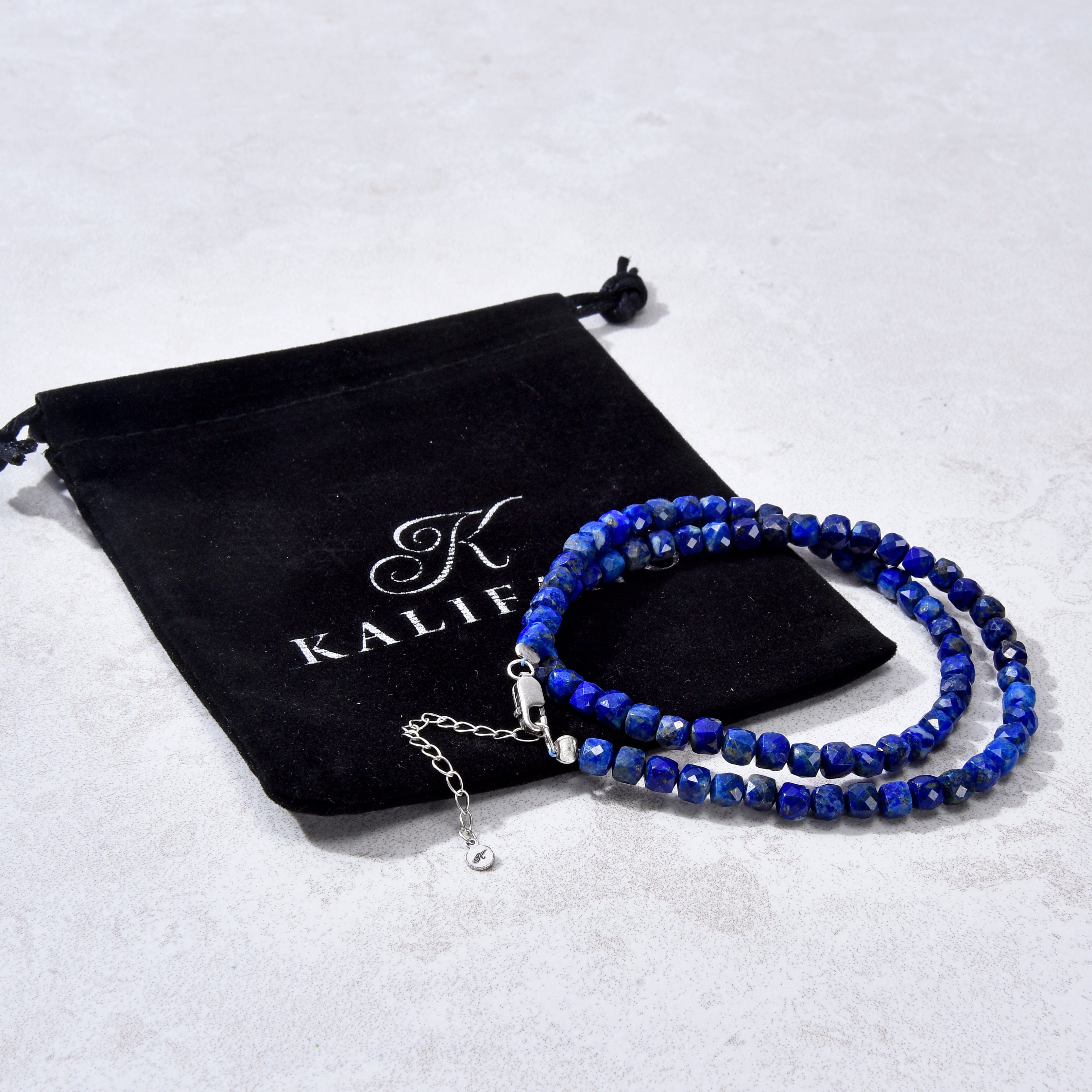 KALIFANO Gemstone Jewelry Natural Lapis Faceted 4mm Barrel 16" Necklace with Sterling Silver Extender N4-41S-LP