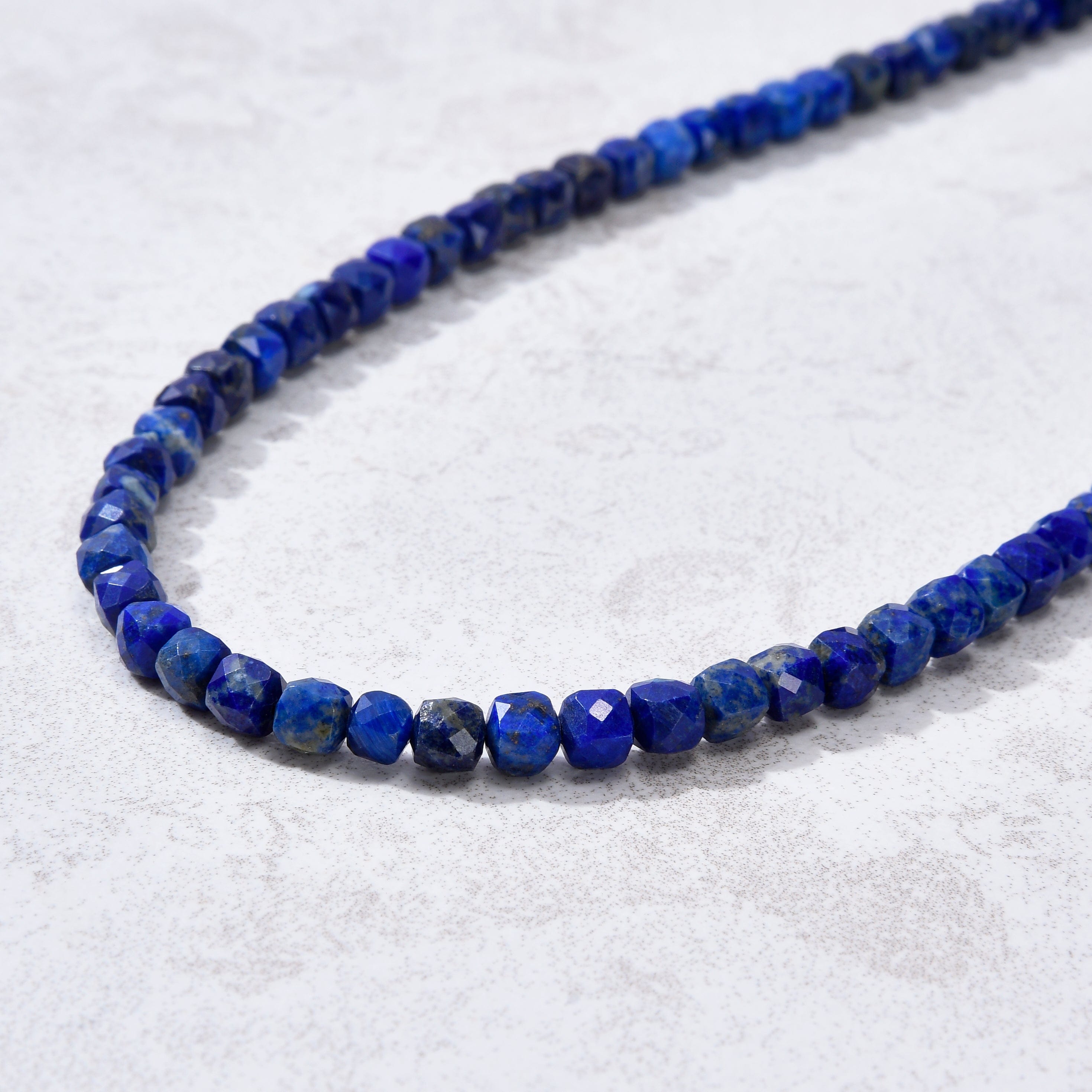 KALIFANO Gemstone Jewelry Natural Lapis Faceted 4mm Barrel 16" Necklace with Sterling Silver Extender N4-41S-LP