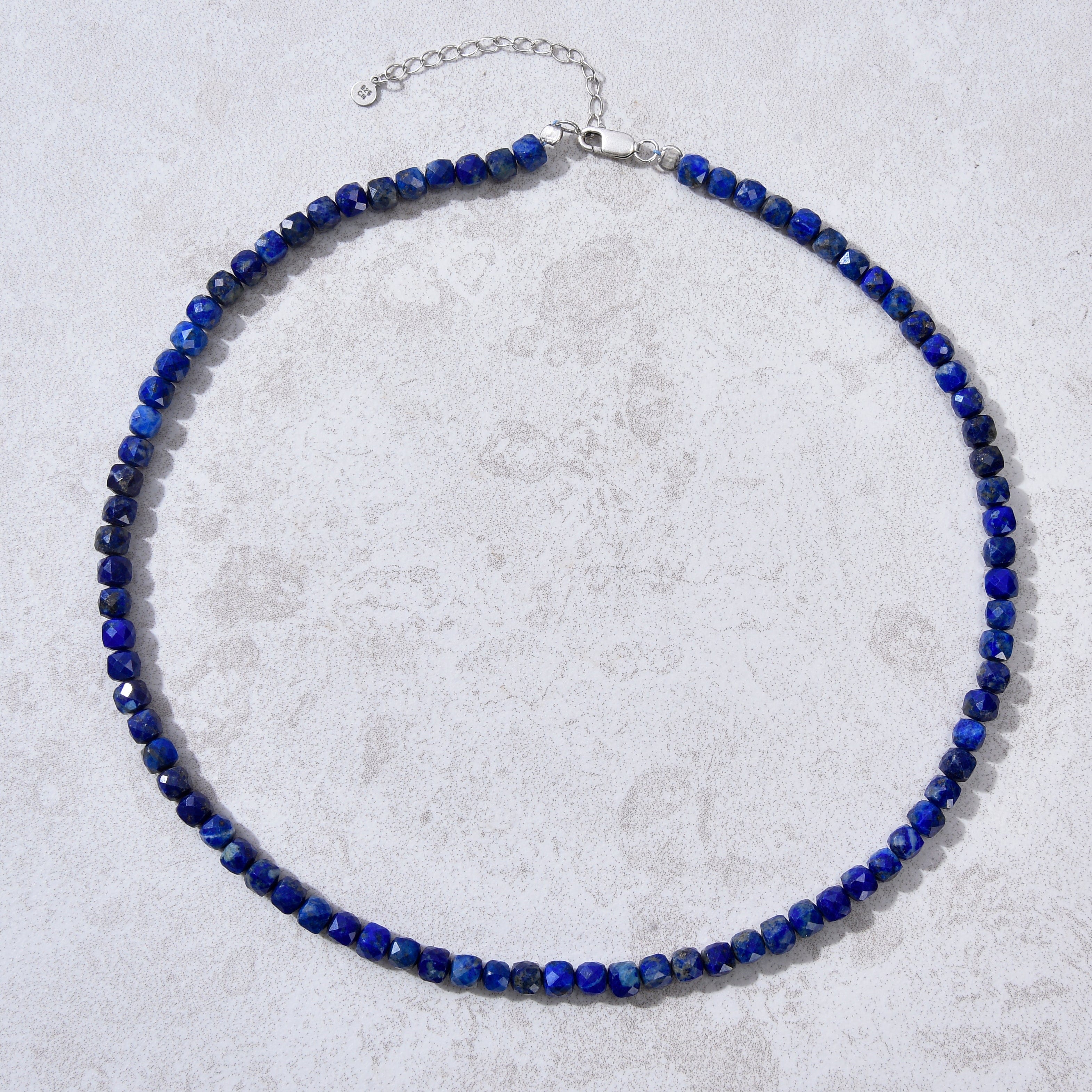 KALIFANO Gemstone Jewelry Natural Lapis Faceted 4mm Barrel 16" Necklace with Sterling Silver Extender N4-41S-LP