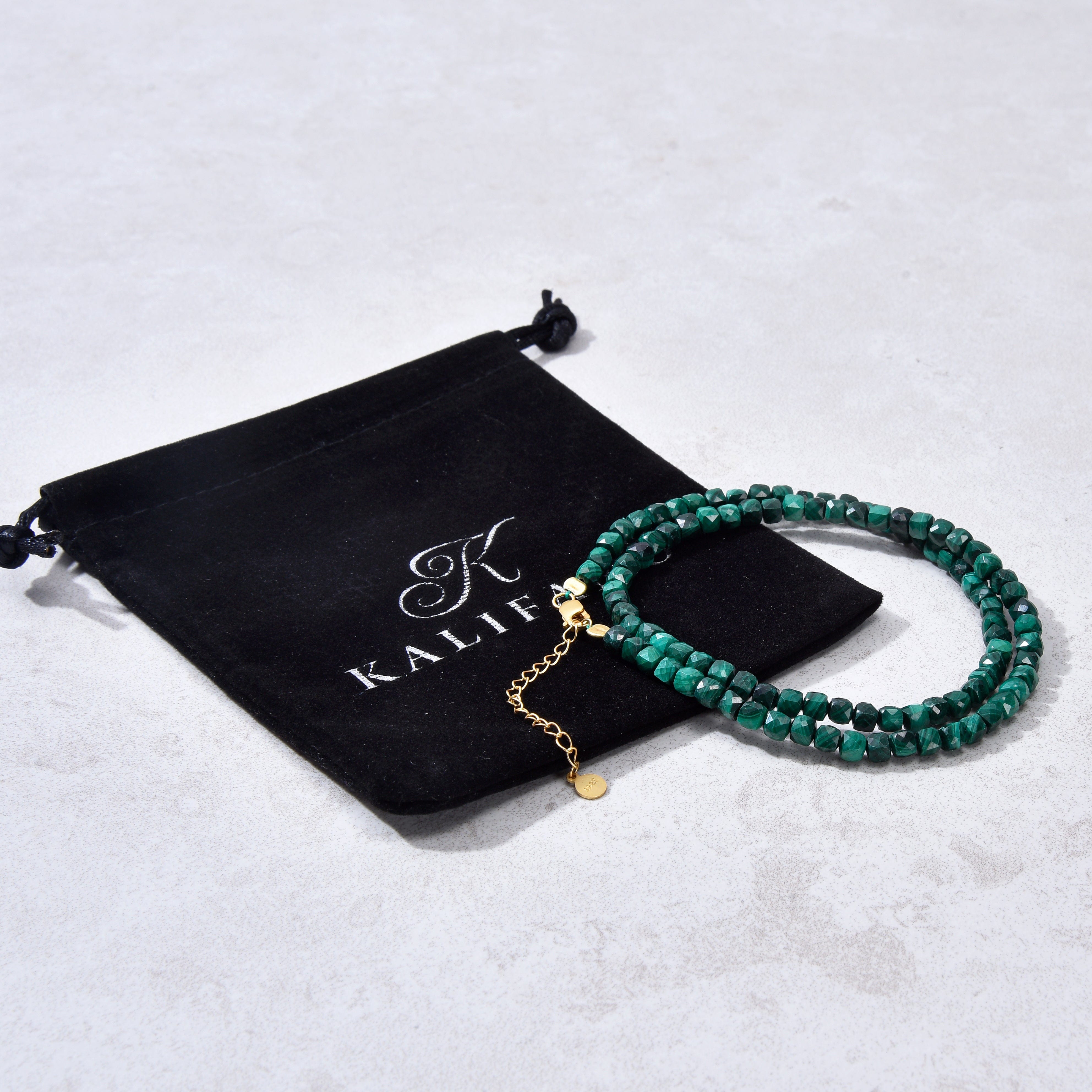 KALIFANO Gemstone Jewelry Natural Malachite Faceted 4mm Barrel 16" Necklace with Sterling Silver Extender N4-41G-MA