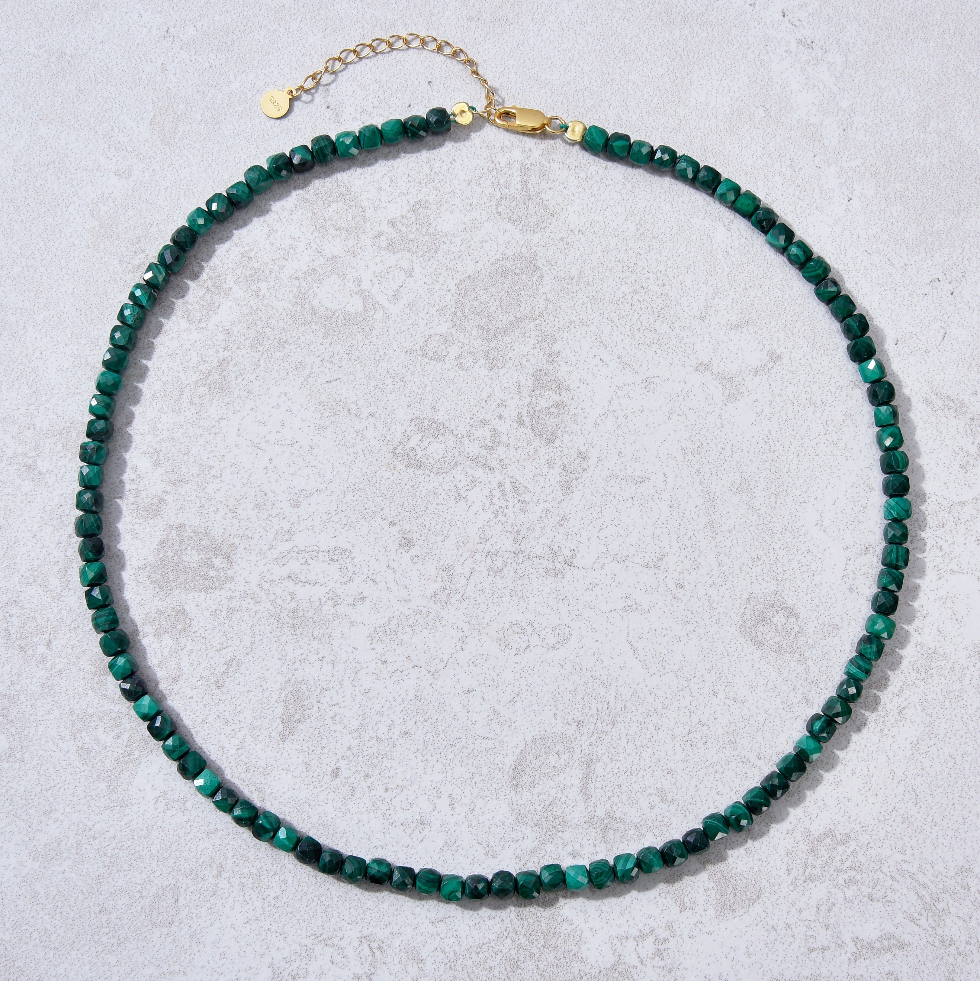 KALIFANO Gemstone Jewelry Natural Malachite Faceted 4mm Barrel 16" Necklace with Sterling Silver Extender N4-41G-MA