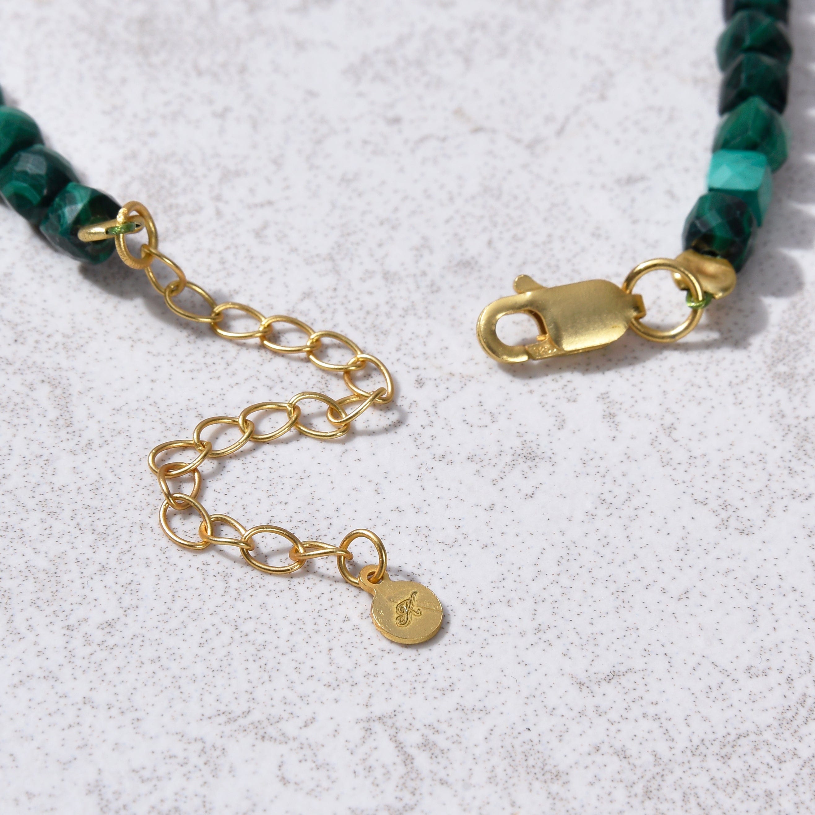 KALIFANO Gemstone Jewelry Natural Malachite Faceted 4mm Barrel Bracelet with Sterling Silver Extender B4-16G-MA