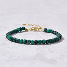 Natural Malachite Faceted 4mm Barrel Bracelet with Sterling Silver Extender