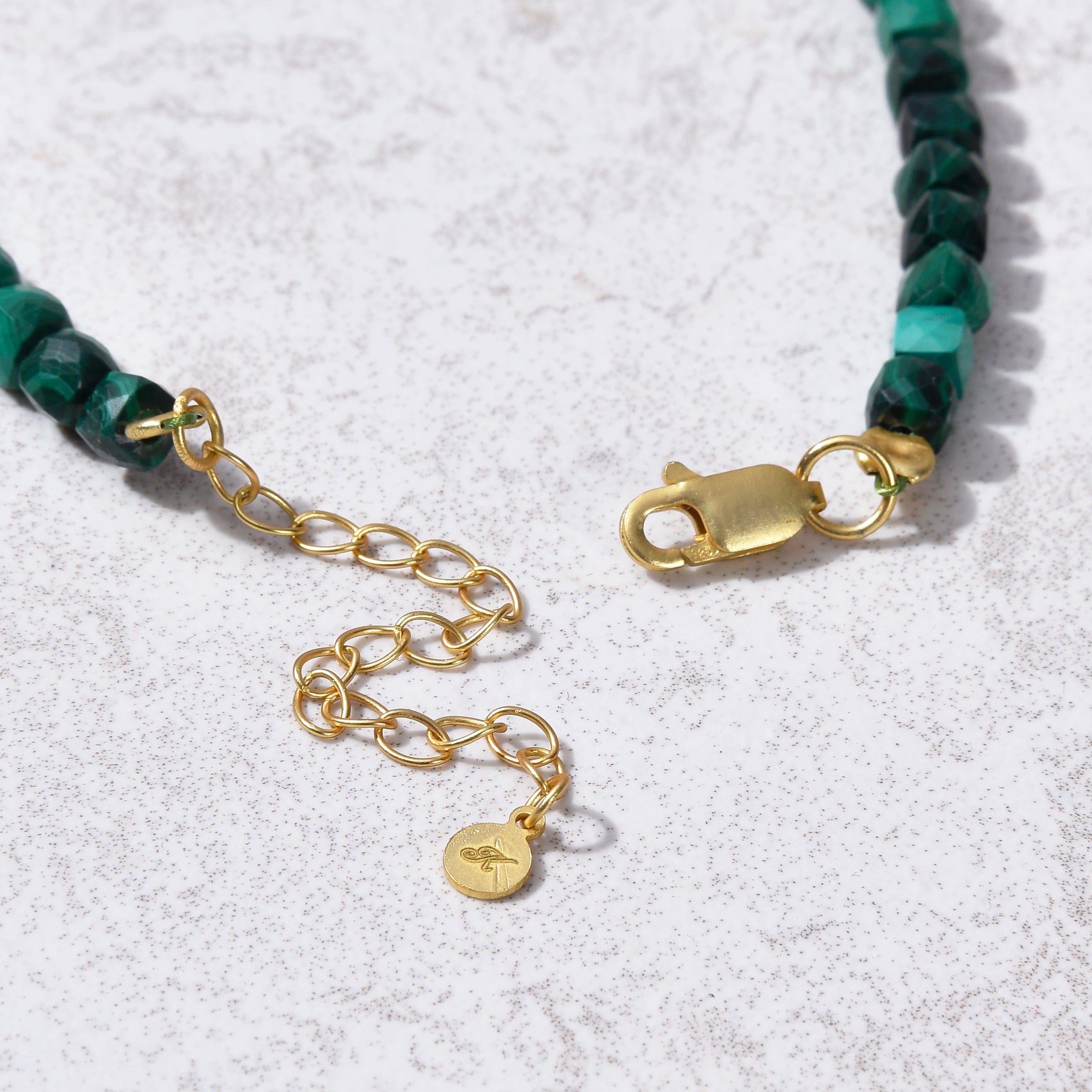 KALIFANO Gemstone Jewelry Natural Malachite Faceted 4mm Barrel Bracelet with Sterling Silver Extender B4-16G-MA