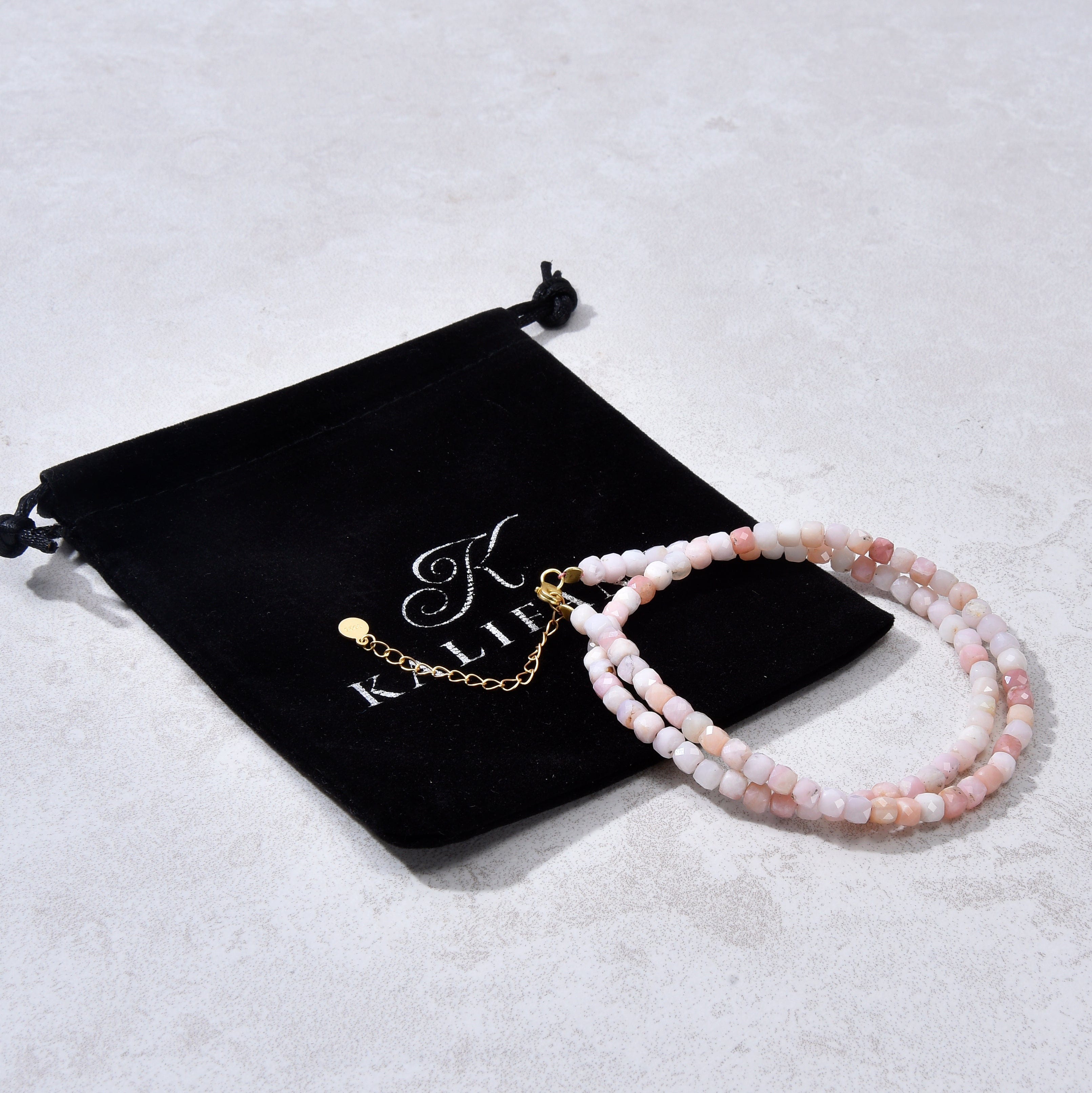 KALIFANO Gemstone Jewelry Natural Pink Opal Faceted 4mm Barrel 16" Necklace with Sterling Silver Extender N4-41G-PO