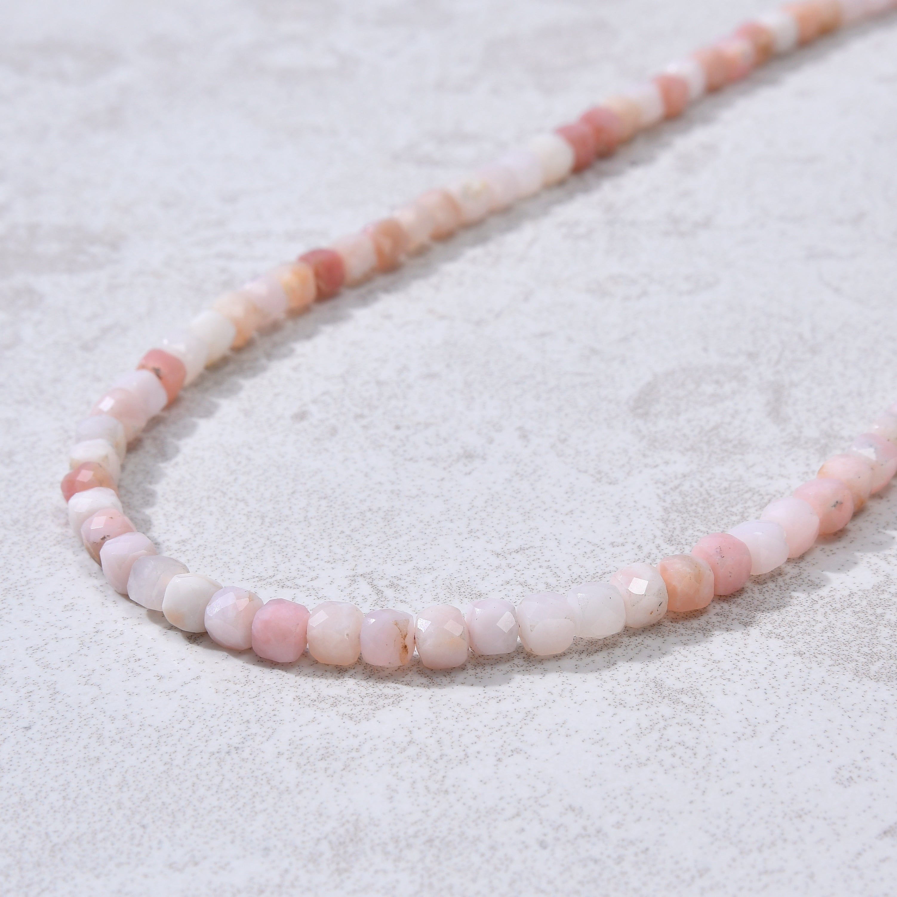 KALIFANO Gemstone Jewelry Natural Pink Opal Faceted 4mm Barrel 16" Necklace with Sterling Silver Extender N4-41G-PO