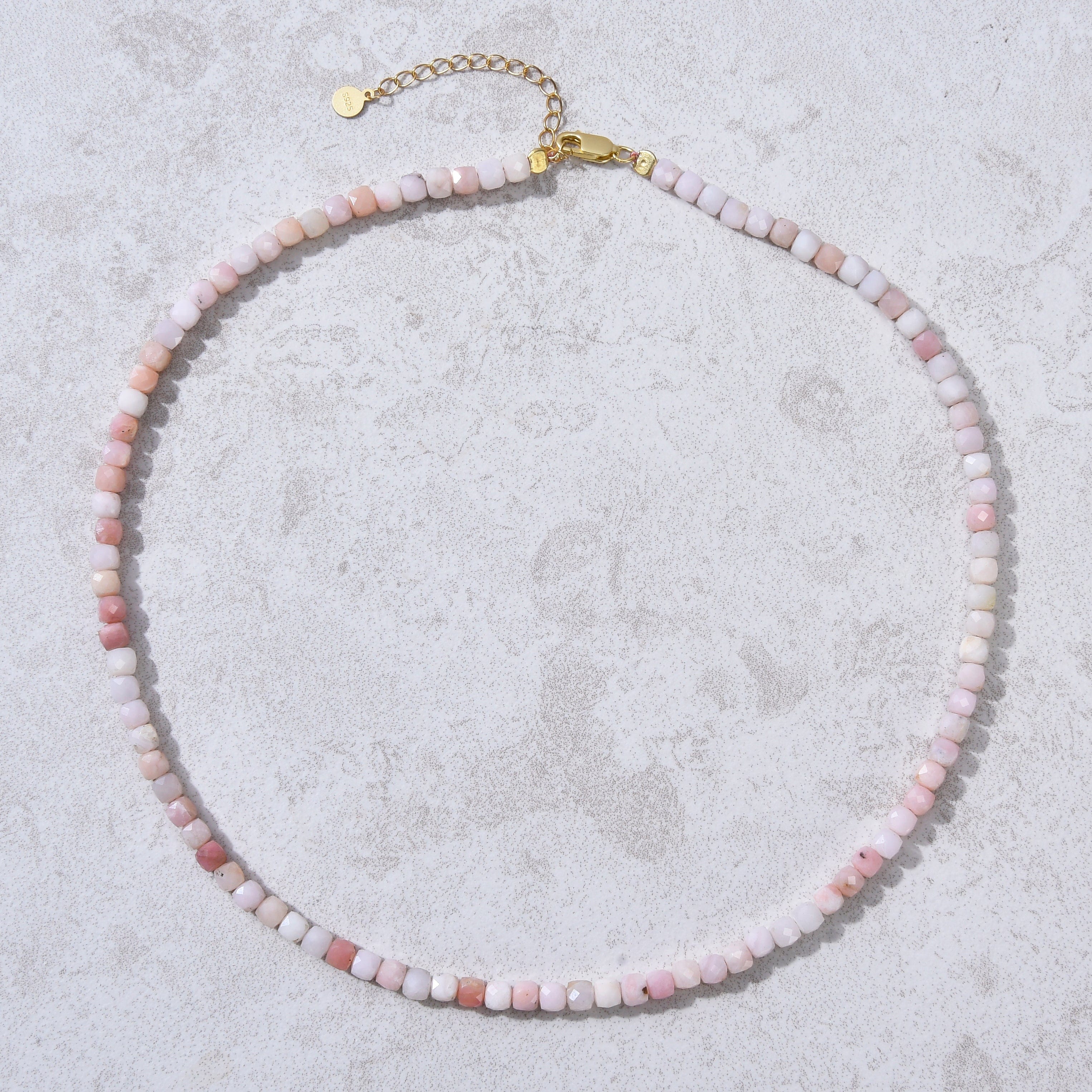 KALIFANO Gemstone Jewelry Natural Pink Opal Faceted 4mm Barrel 16" Necklace with Sterling Silver Extender N4-41G-PO