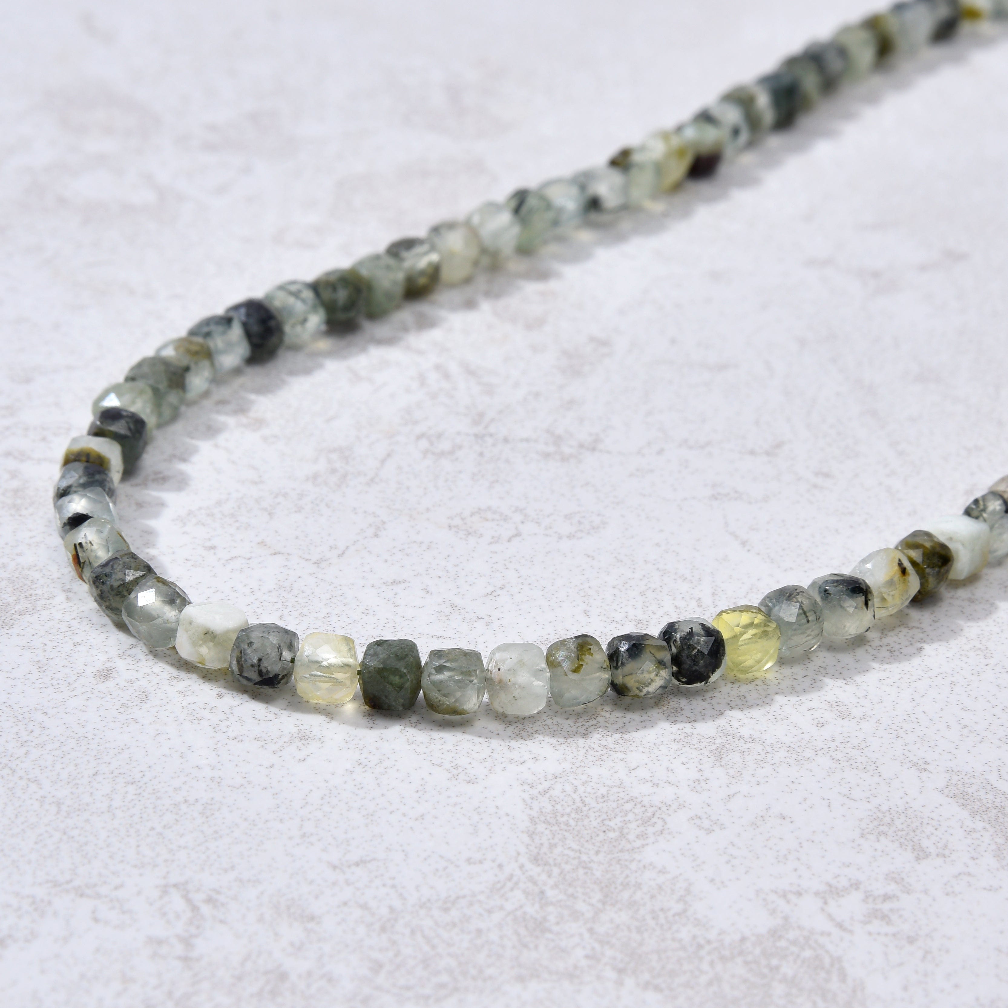 KALIFANO Gemstone Jewelry Natural Prehnite Faceted 4mm Barrel 16" Necklace with Sterling Silver Extender N4-41S-PT