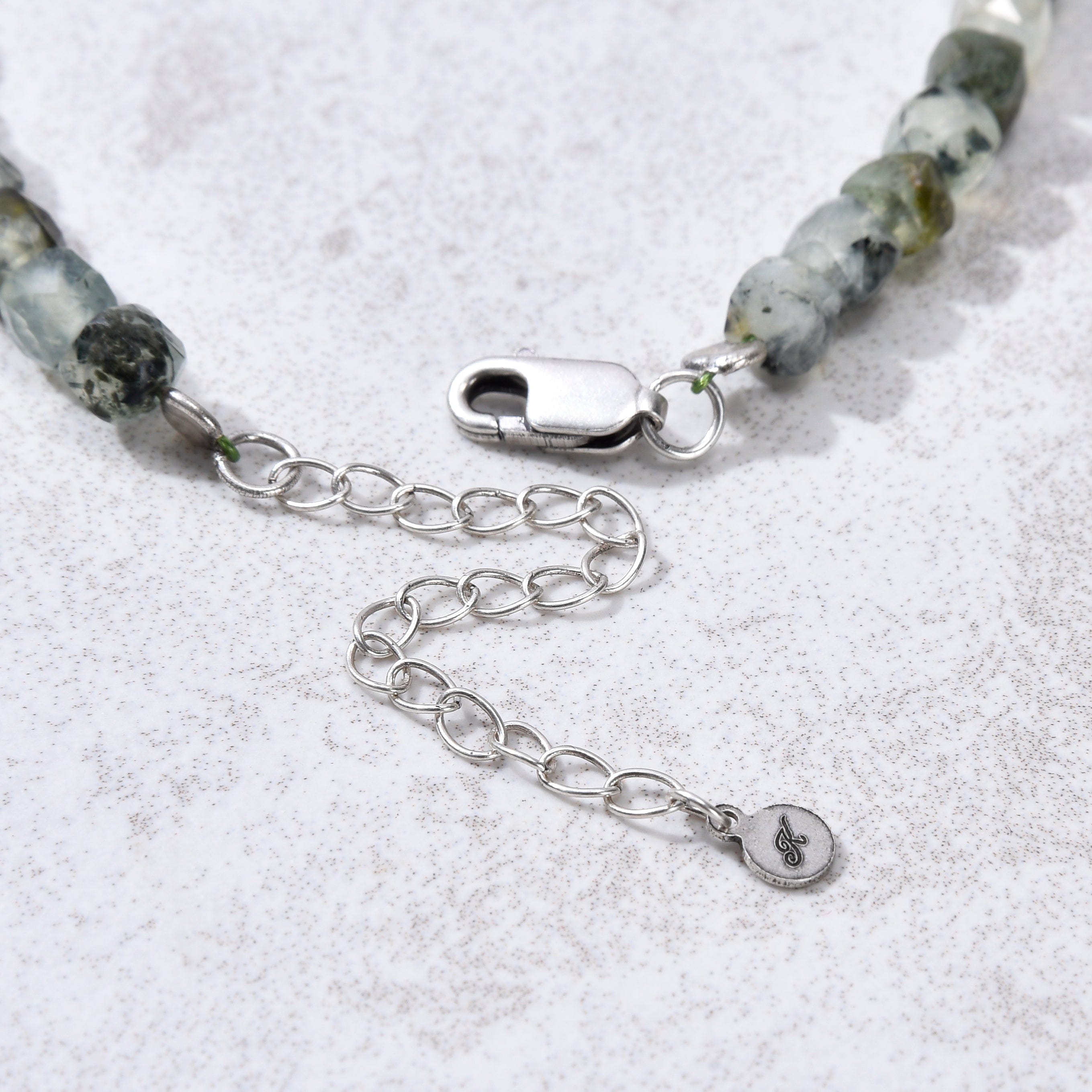 KALIFANO Gemstone Jewelry Natural Prehnite Faceted 4mm Barrel Bracelet with Sterling Silver Extender B4-16S-PT