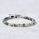 Natural Prehnite Faceted 4mm Barrel Bracelet with Sterling Silver Extender