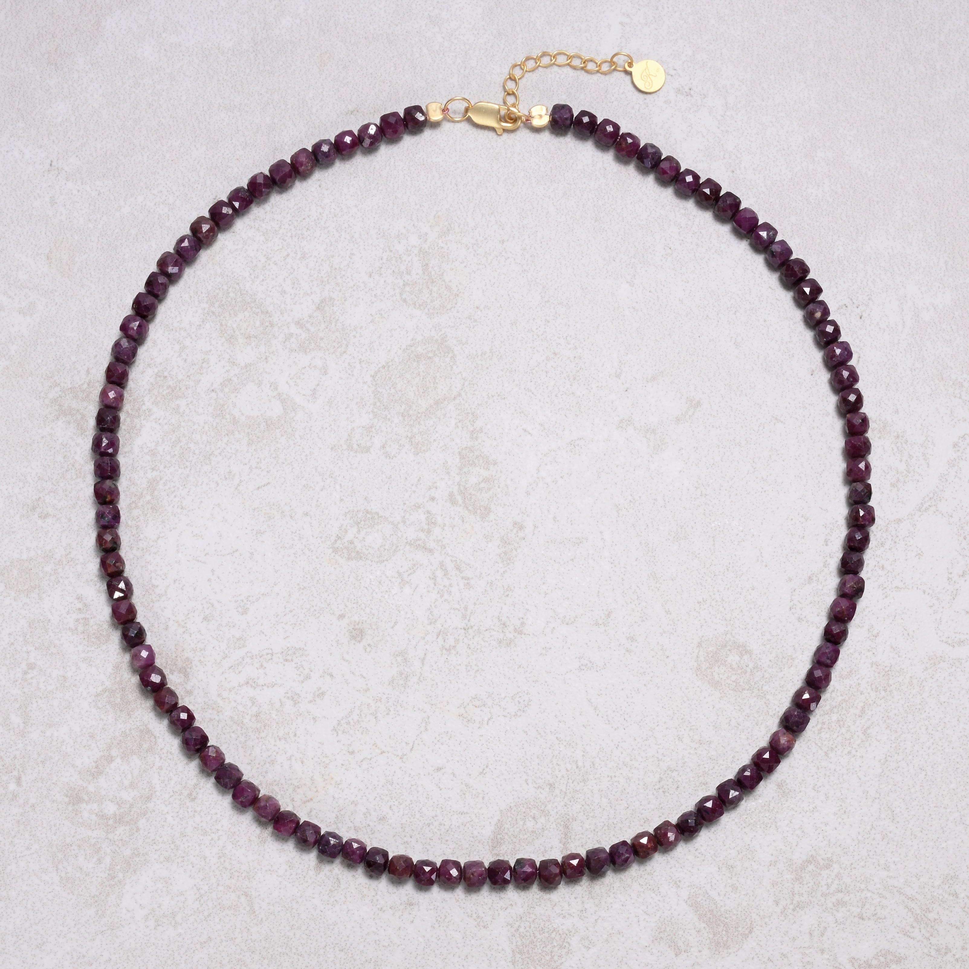 KALIFANO Gemstone Jewelry Natural Ruby Sapphire Faceted 4mm Barrel 16" Necklace with Sterling Silver Extender N4-41G-RB