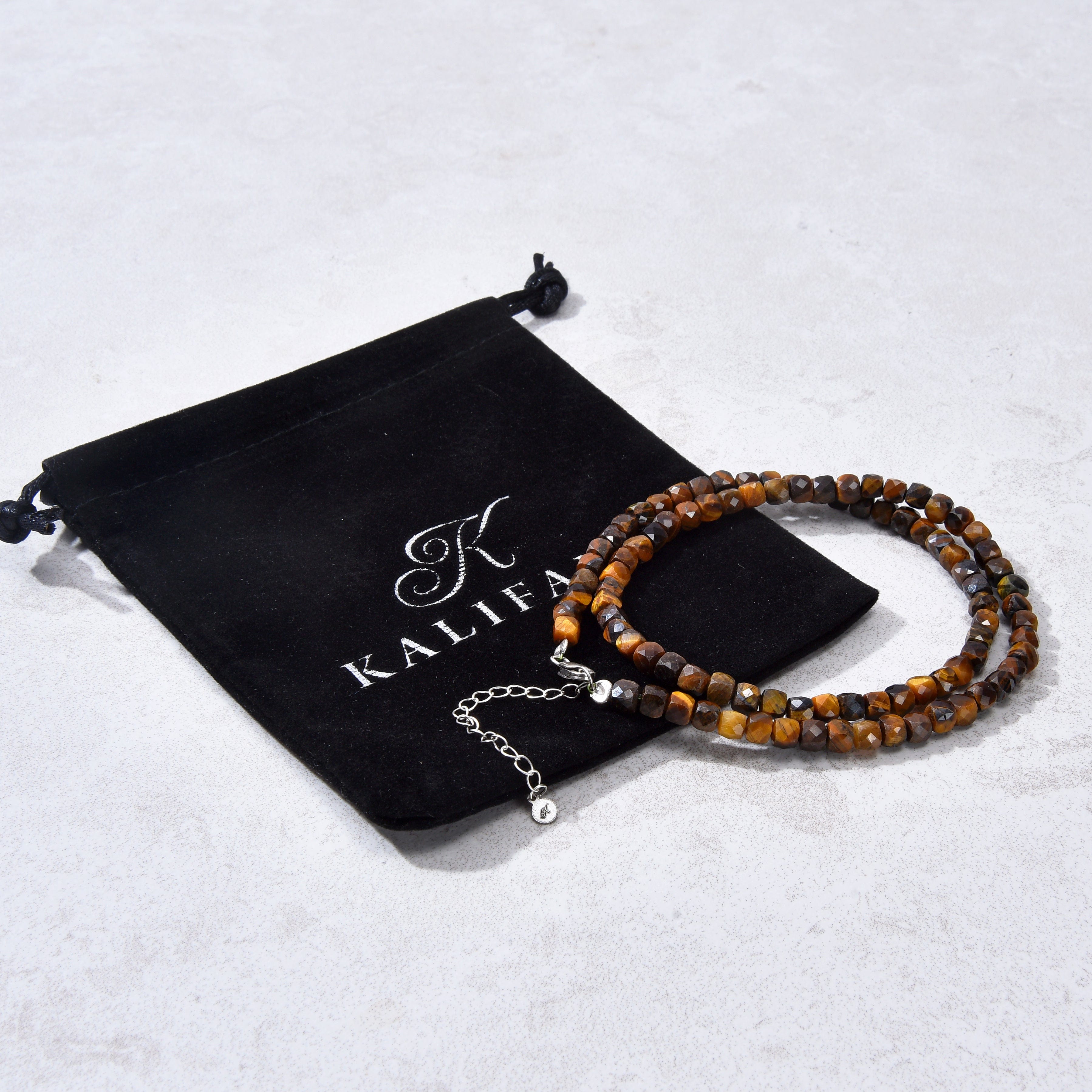 KALIFANO Gemstone Jewelry Natural Tiger Eye Faceted 4mm Barrel 16" Necklace with Sterling Silver Extender N4-41S-TE