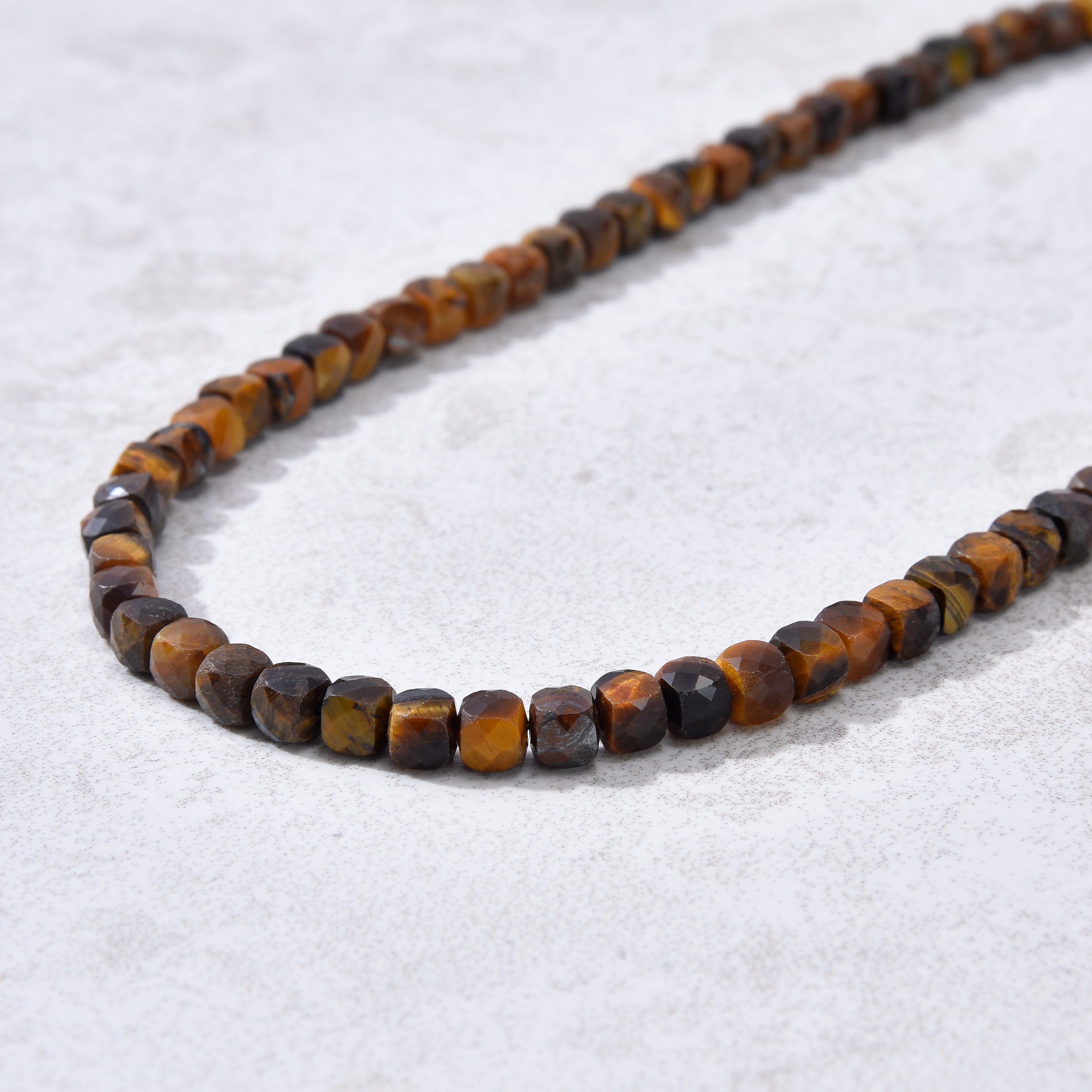 KALIFANO Gemstone Jewelry Natural Tiger Eye Faceted 4mm Barrel 16" Necklace with Sterling Silver Extender N4-41S-TE
