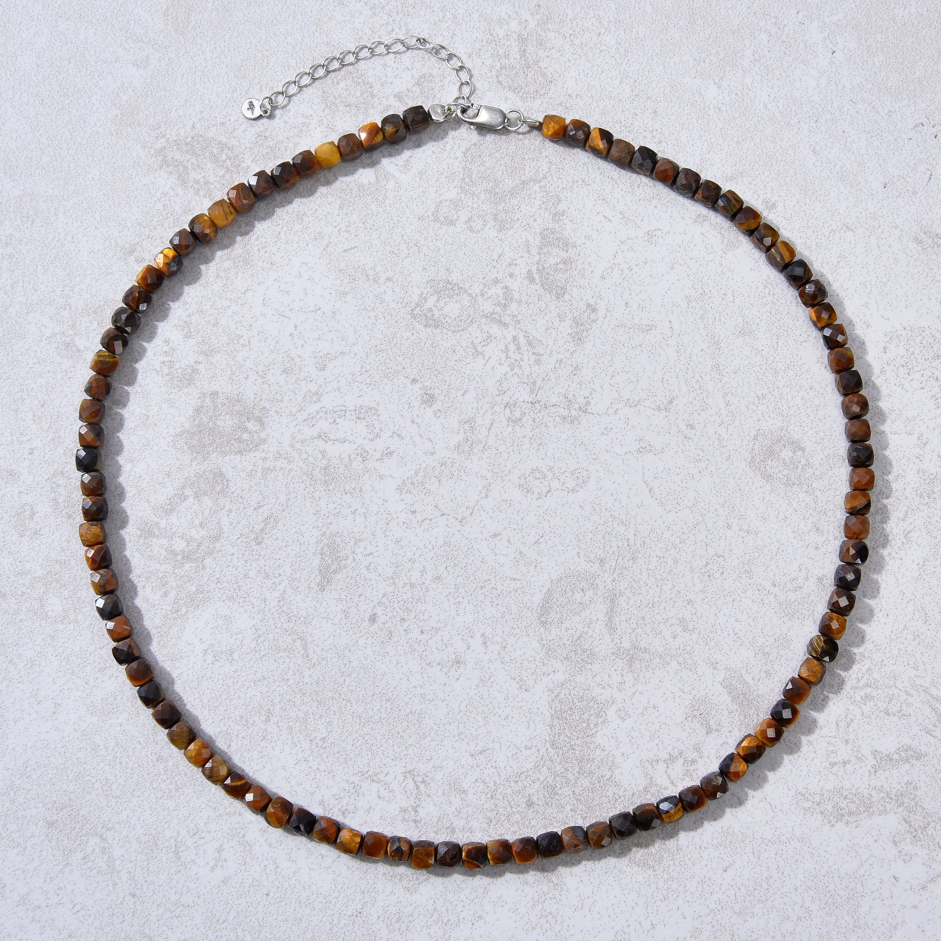 KALIFANO Gemstone Jewelry Natural Tiger Eye Faceted 4mm Barrel 16" Necklace with Sterling Silver Extender N4-41S-TE