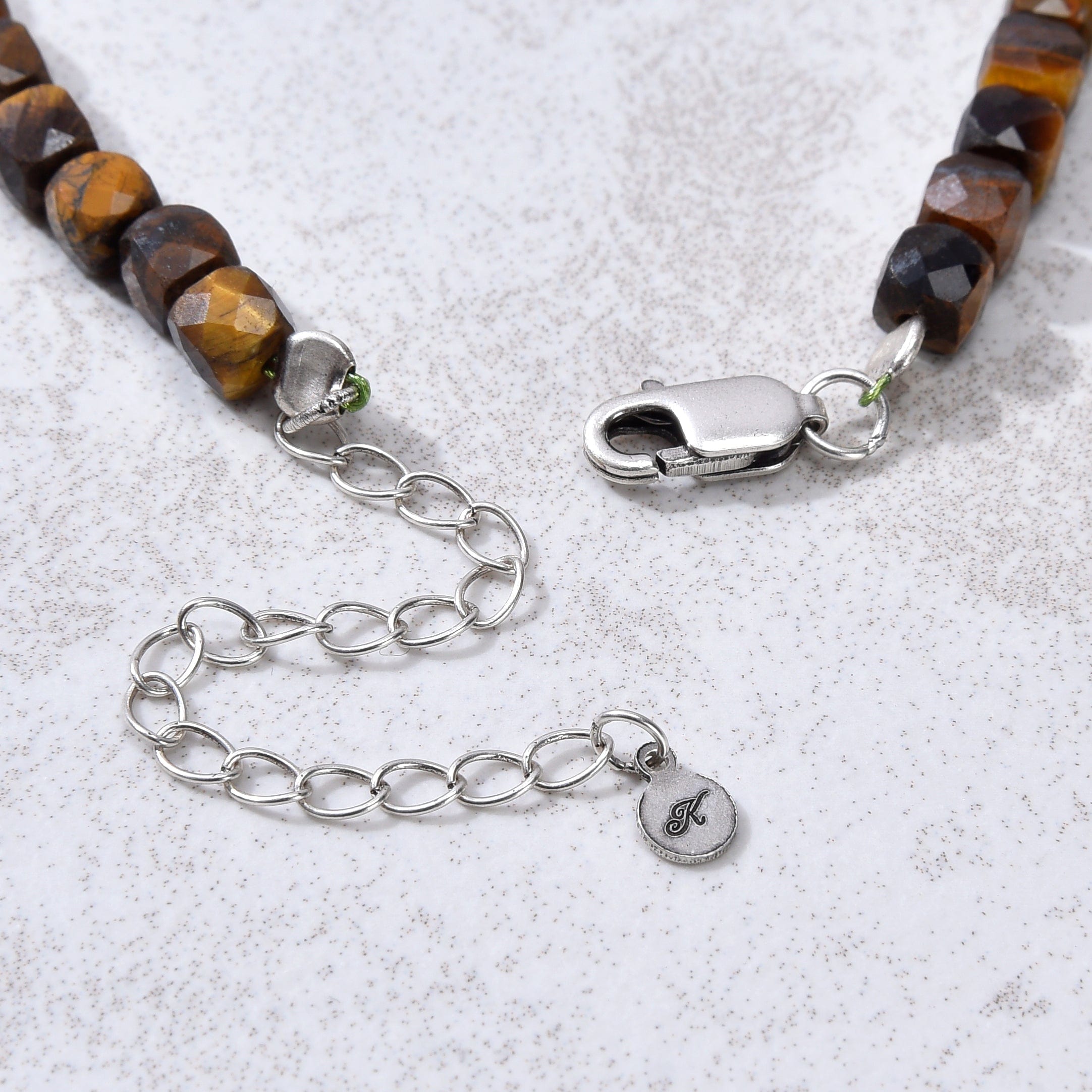 KALIFANO Gemstone Jewelry Natural Tiger Eye Faceted 4mm Barrel Bracelet with Sterling Silver Extender B4-16S-TE