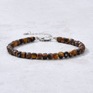 Natural Tiger Eye Faceted 4mm Barrel Bracelet with Sterling Silver Extender