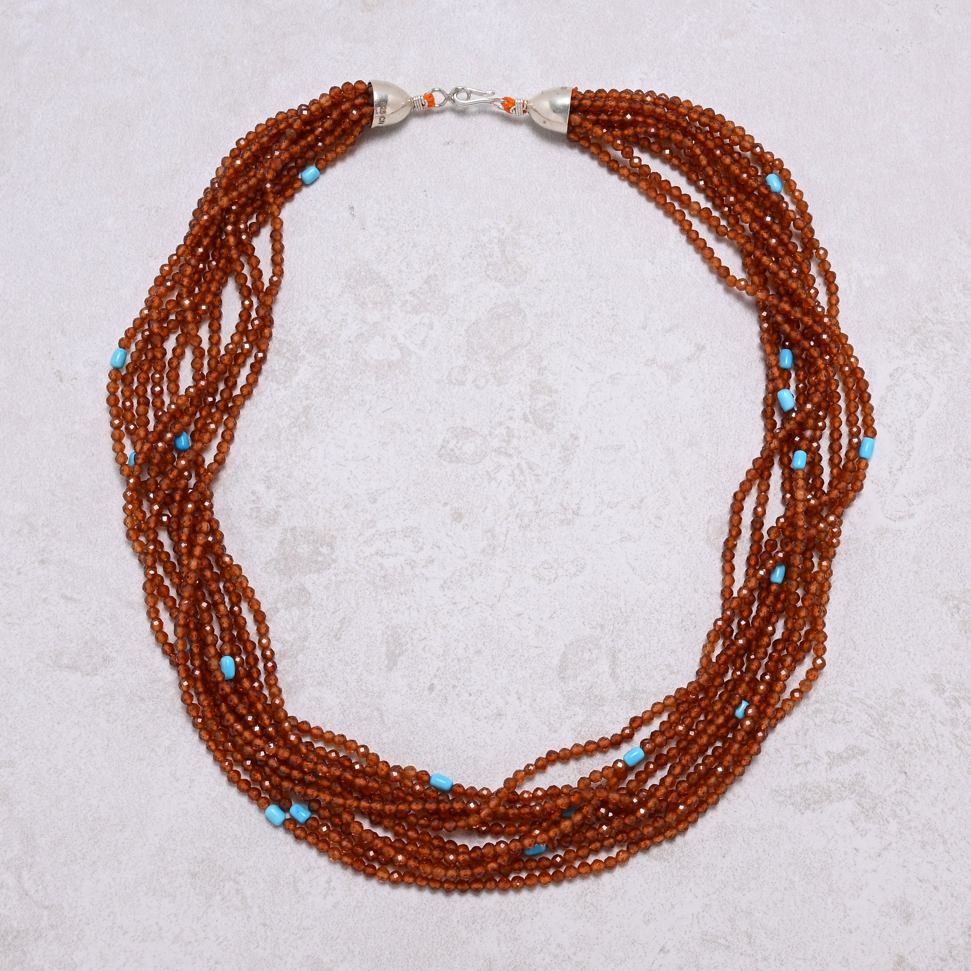 KALIFANO Gemstone Jewelry Orange Garnet 3mm Necklace With Sterling Silver Clasp - 21.5" CCN10-OG