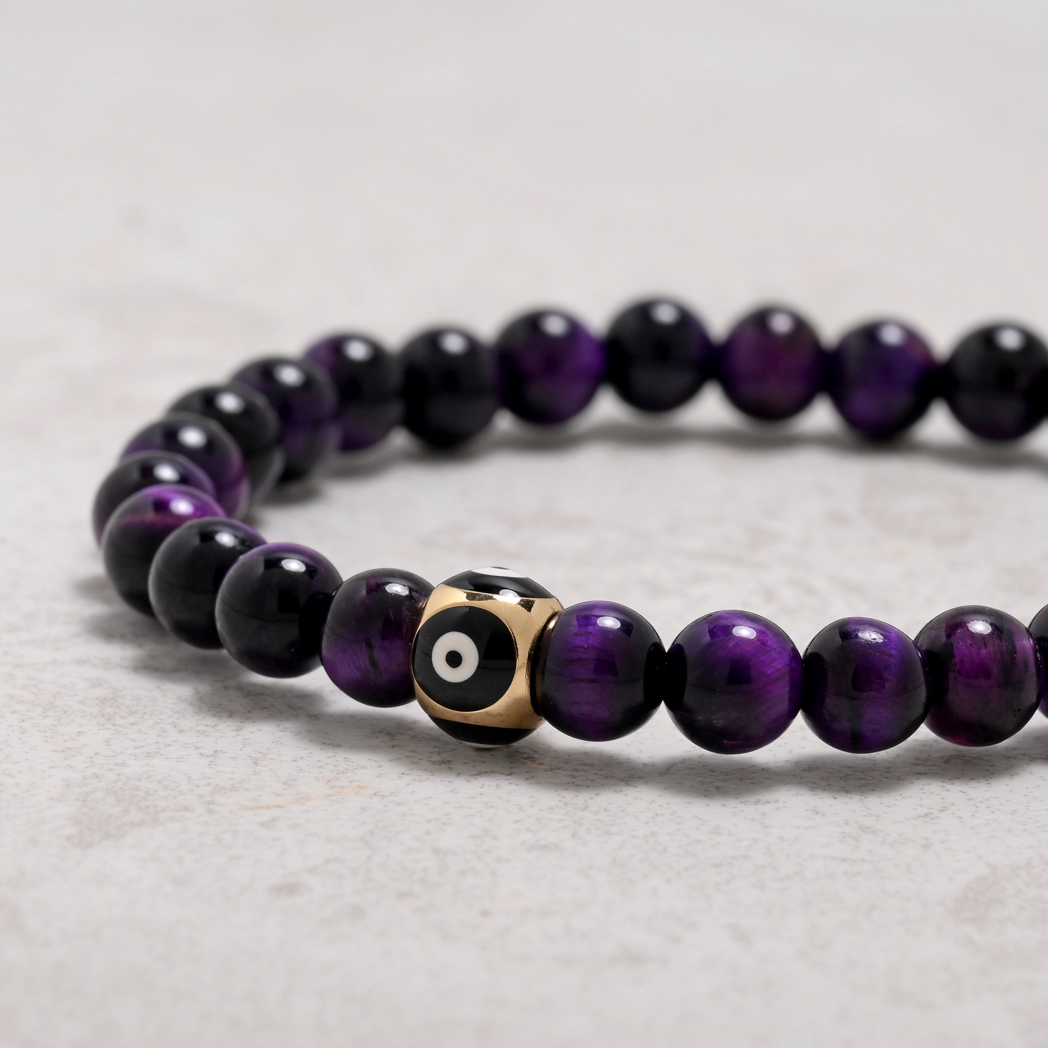 KALIFANO Gemstone Jewelry Purple Tiger Eye 6mm Natural Gemstone Stretch Bracelet