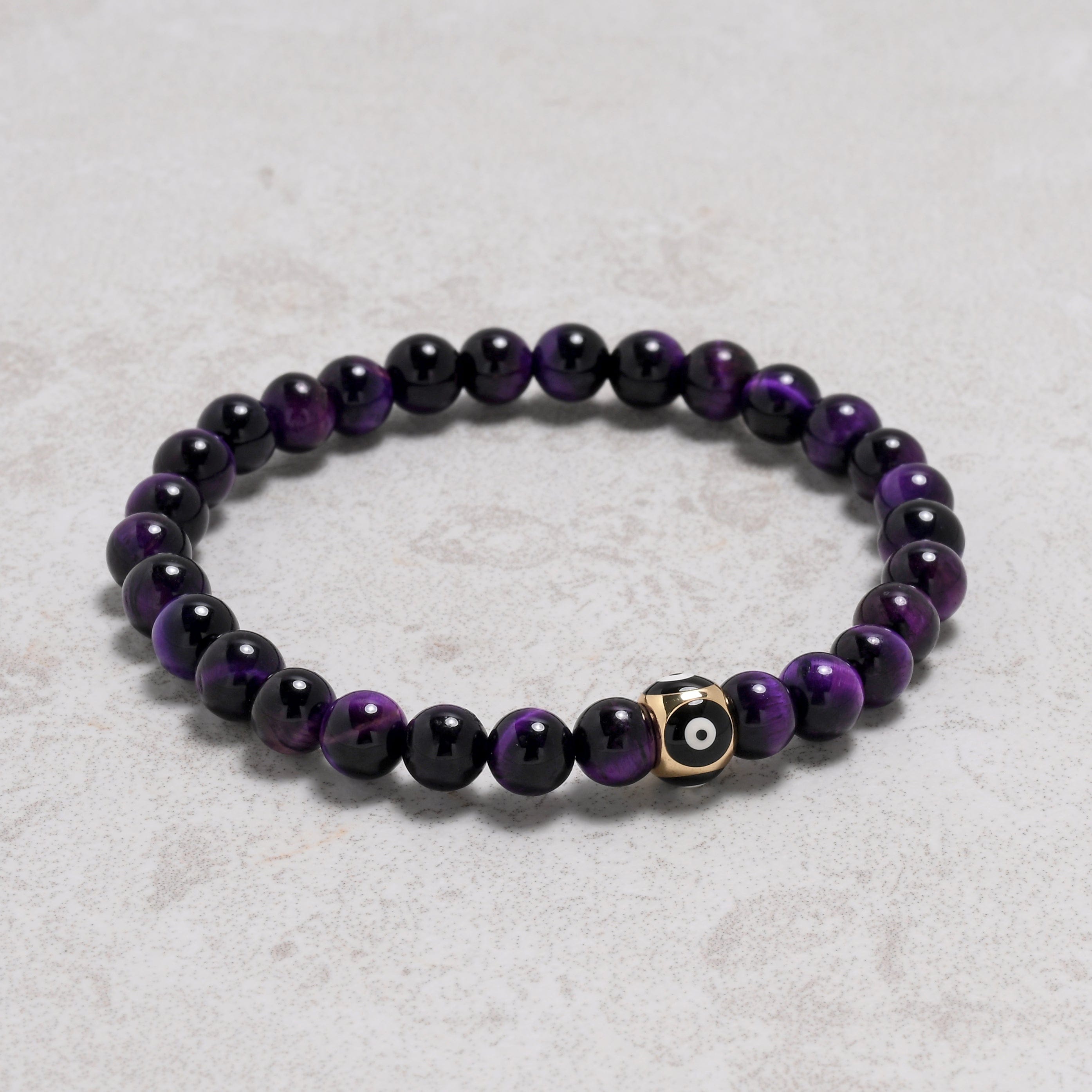 KALIFANO Gemstone Jewelry Purple Tiger Eye 6mm Natural Gemstone Stretch Bracelet