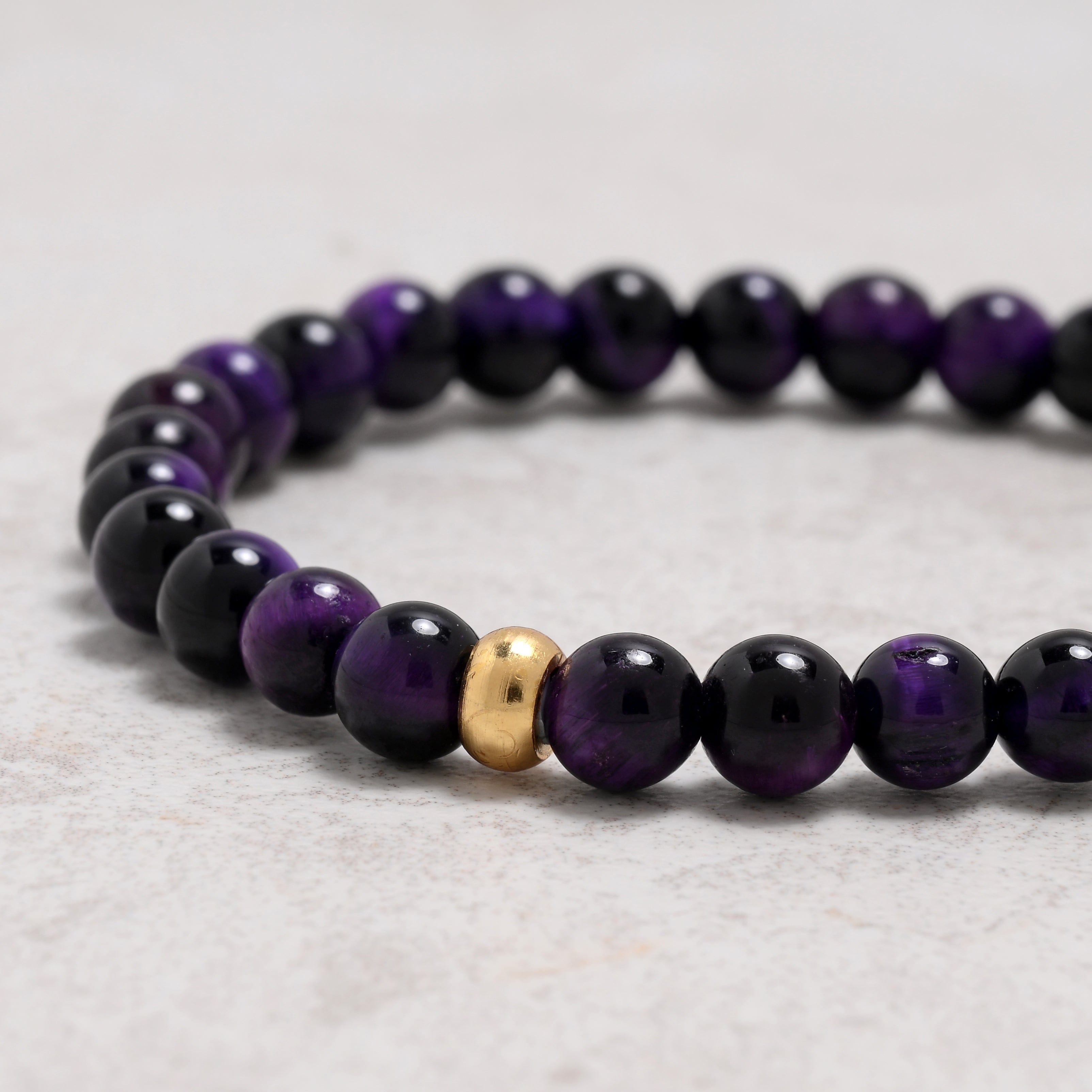 KALIFANO Gemstone Jewelry Purple Tiger Eye 6mm Natural Gemstone Stretch Bracelet