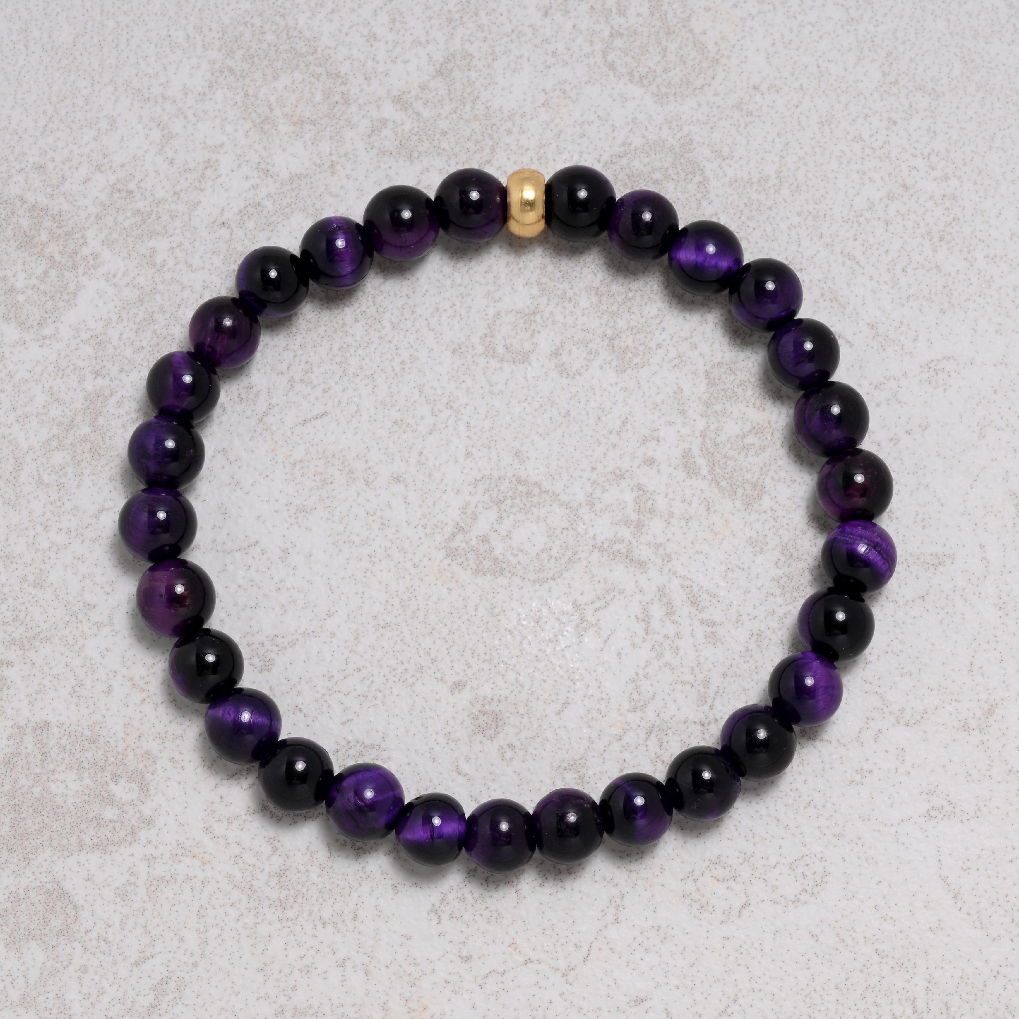 KALIFANO Gemstone Jewelry Purple Tiger Eye 6mm Natural Gemstone Stretch Bracelet