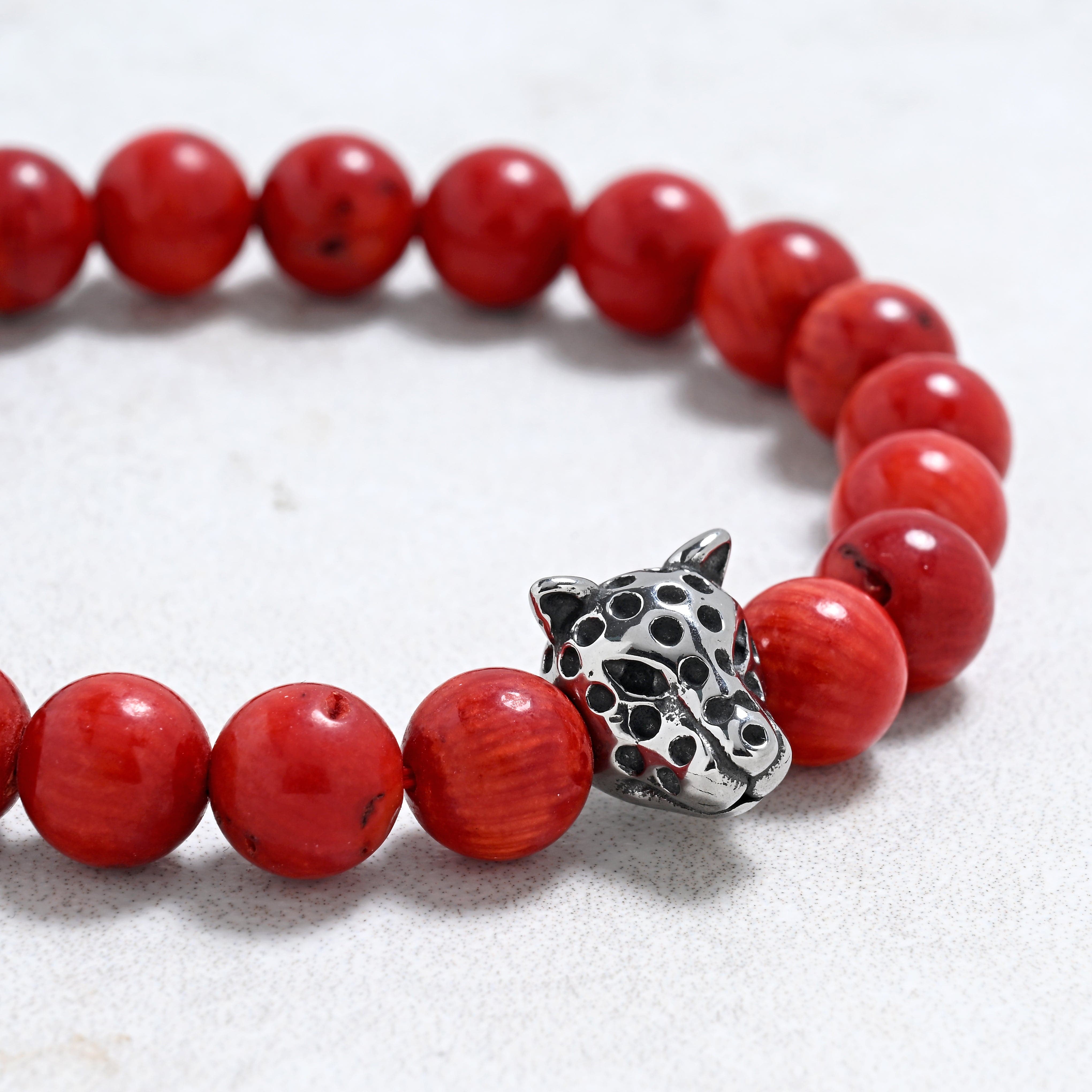 KALIFANO Gemstone Jewelry Red Coral 10mm Natural Gemstone Stretch Bracelet