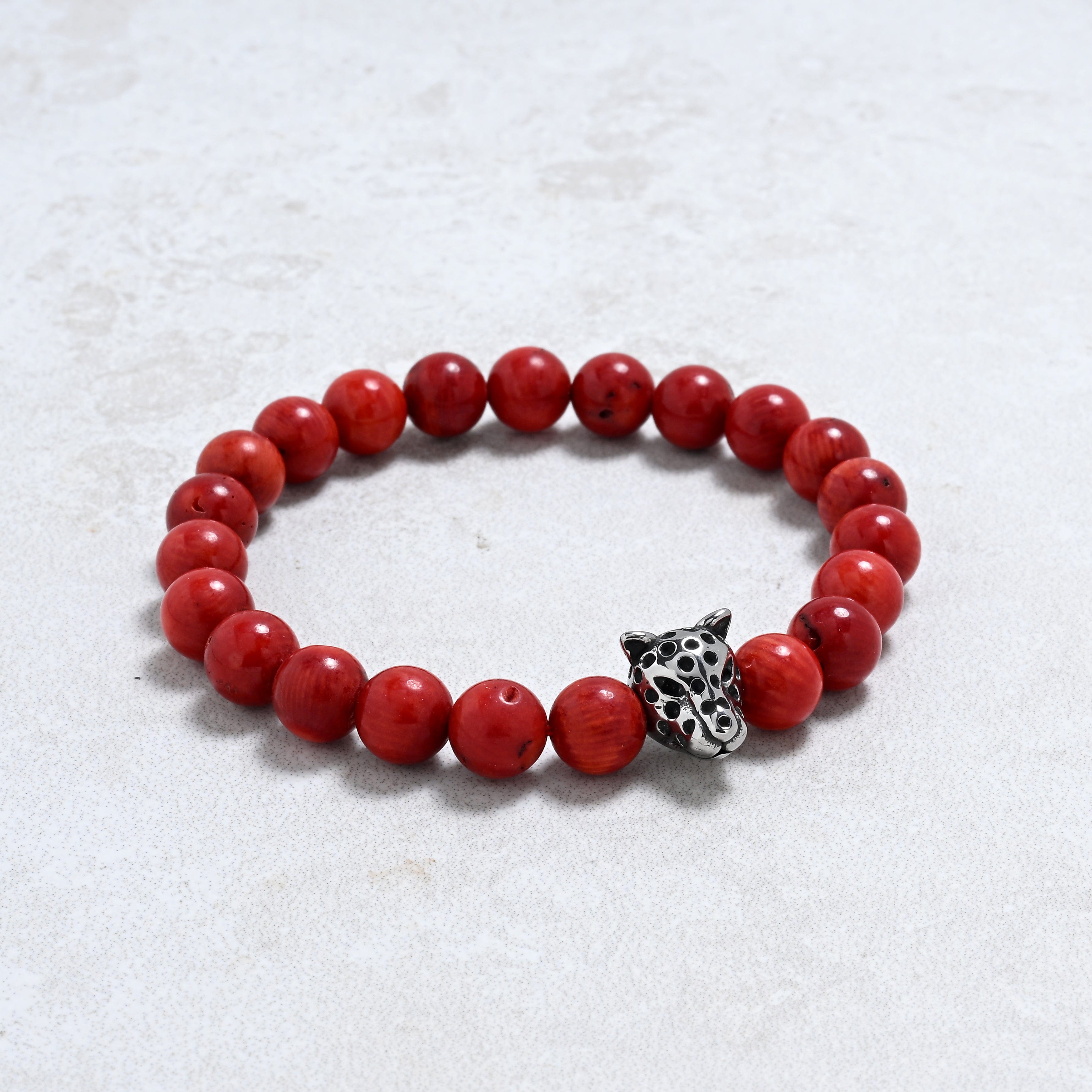 KALIFANO Gemstone Jewelry Red Coral 10mm Natural Gemstone Stretch Bracelet