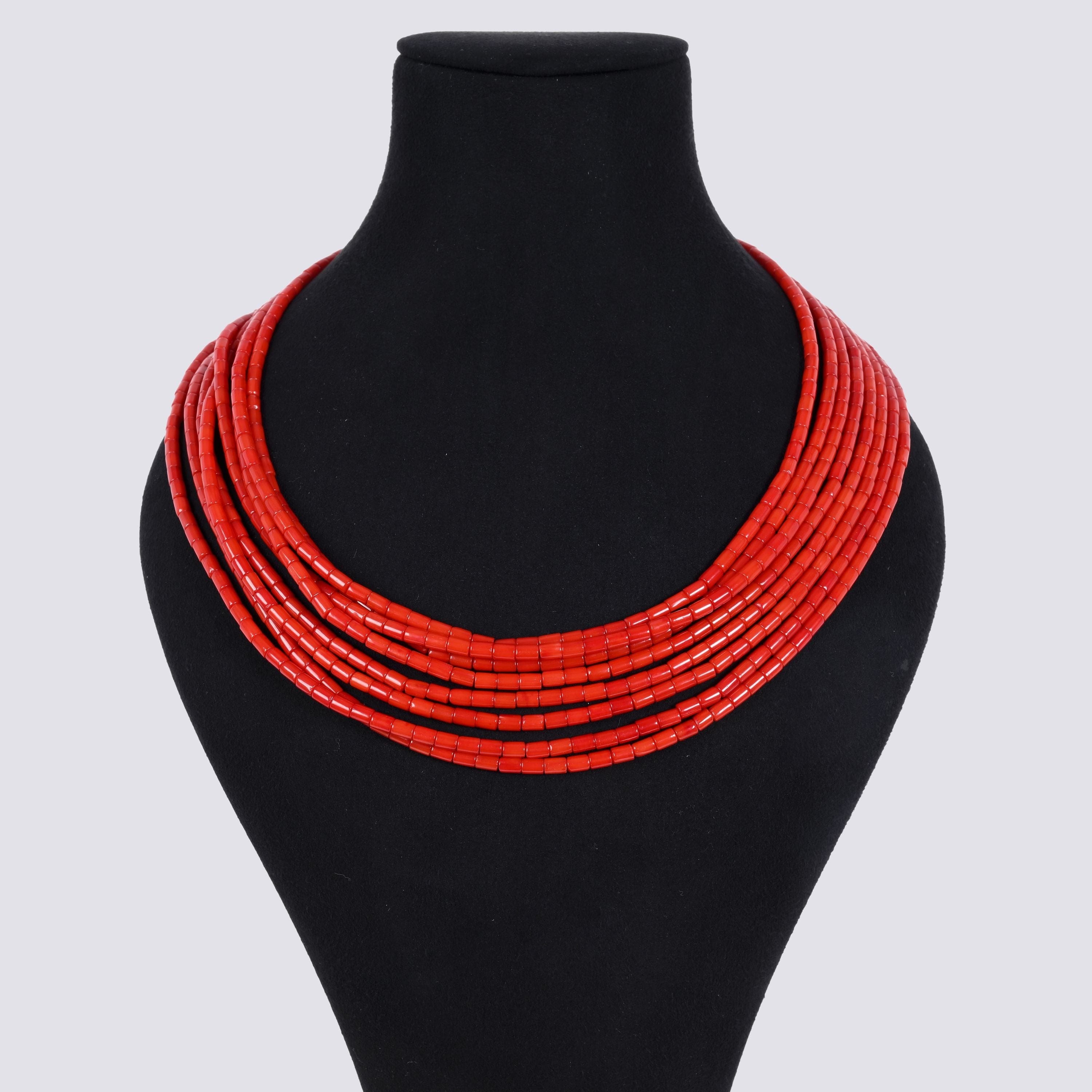 Kalifano Gemstone Jewelry Red Coral 4×3mm Pipe Gemstone Necklace with Sterling Silver Clasp - 20" 8GN-RC3