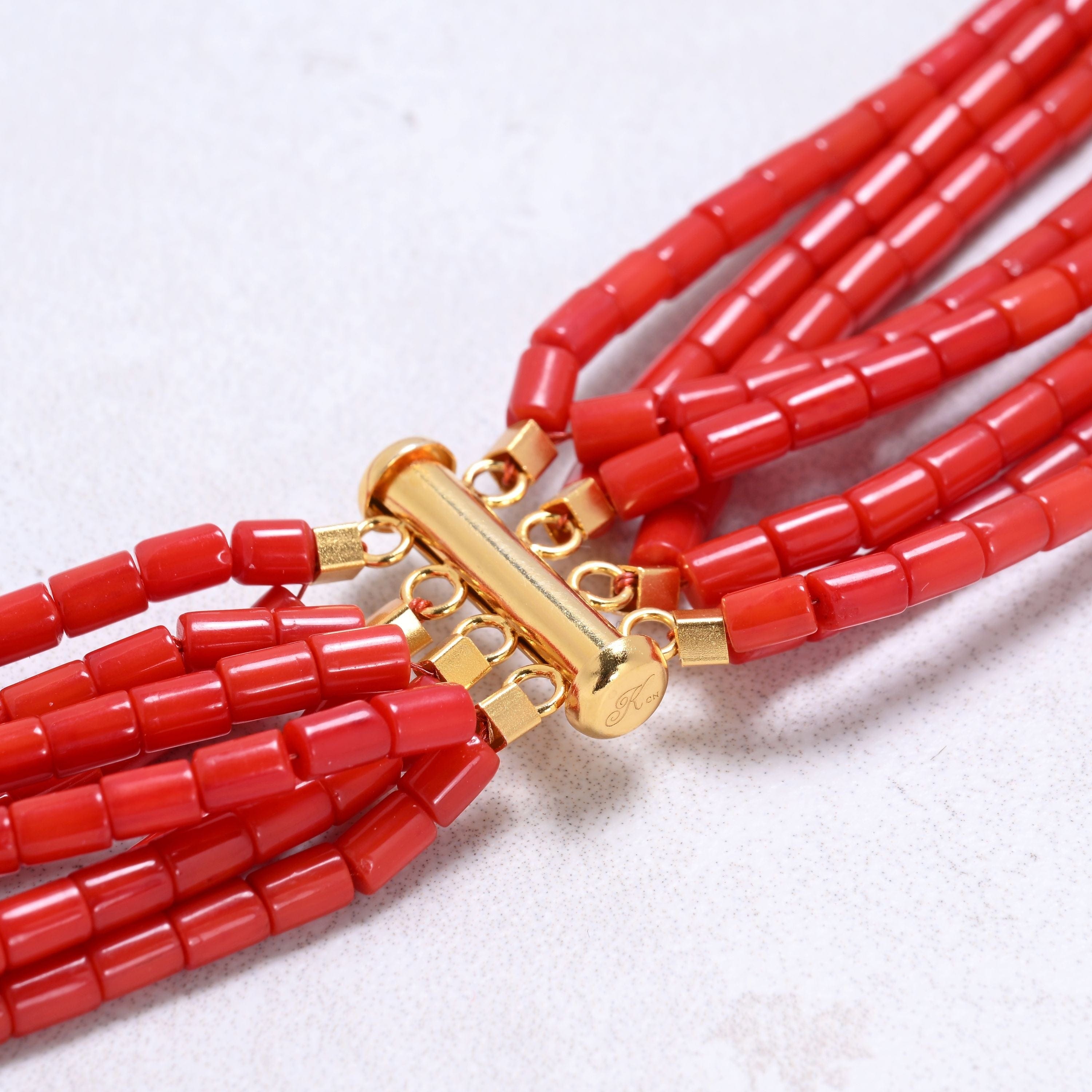 Kalifano Gemstone Jewelry Red Coral 4×3mm Pipe Gemstone Necklace with Sterling Silver Clasp - 20" 8GN-RC3