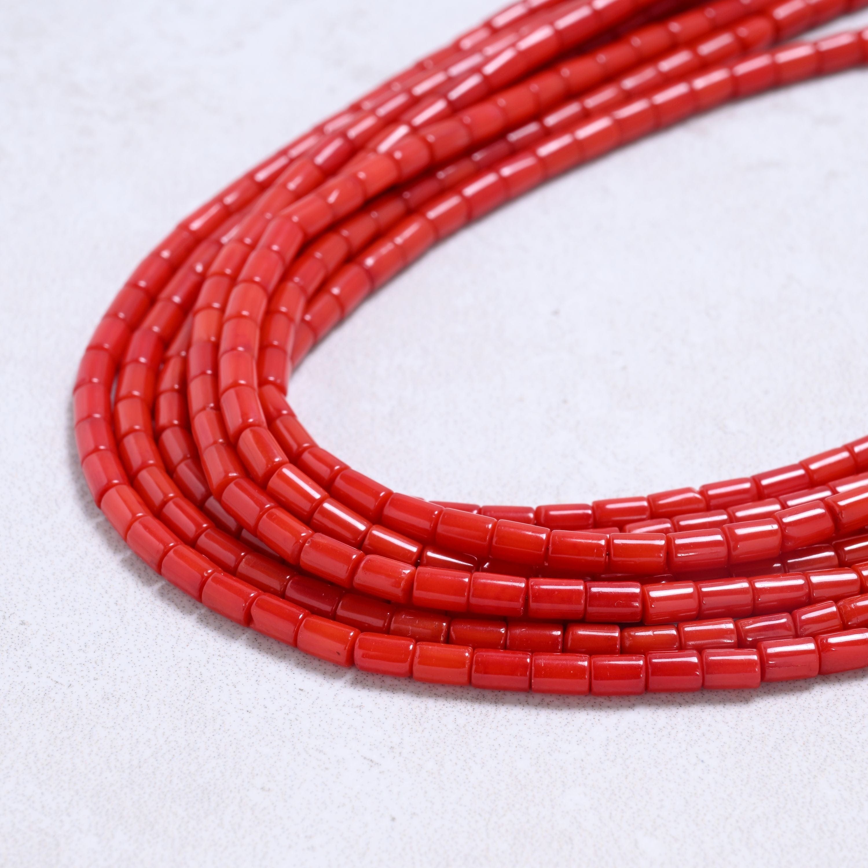 Kalifano Gemstone Jewelry Red Coral 4×3mm Pipe Gemstone Necklace with Sterling Silver Clasp - 20" 8GN-RC3