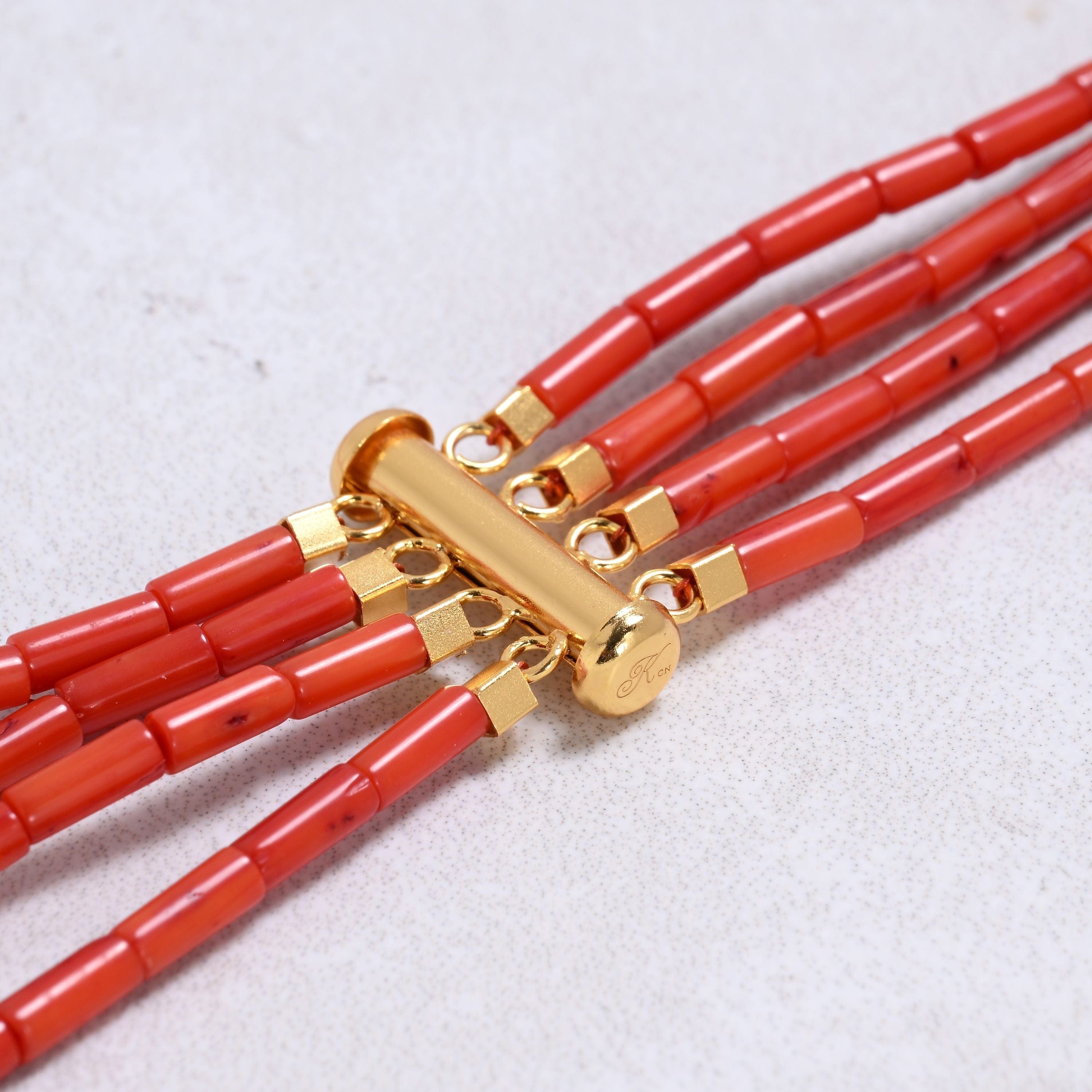 Kalifano Gemstone Jewelry Red Coral 7x3mm Pipe Gemstone Necklace with Sterling Silver Clasp - 20" 8GN-RC2